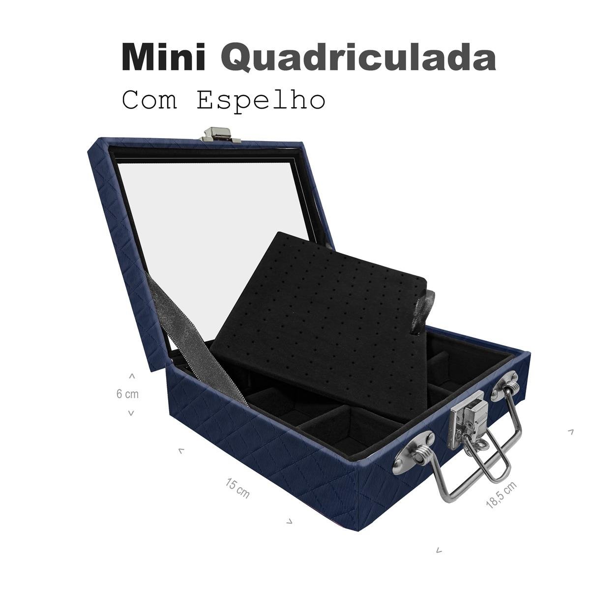 Maleta Mini Quadriculada Dijon Azul Marinho Com Espelho - Sob Encomenda