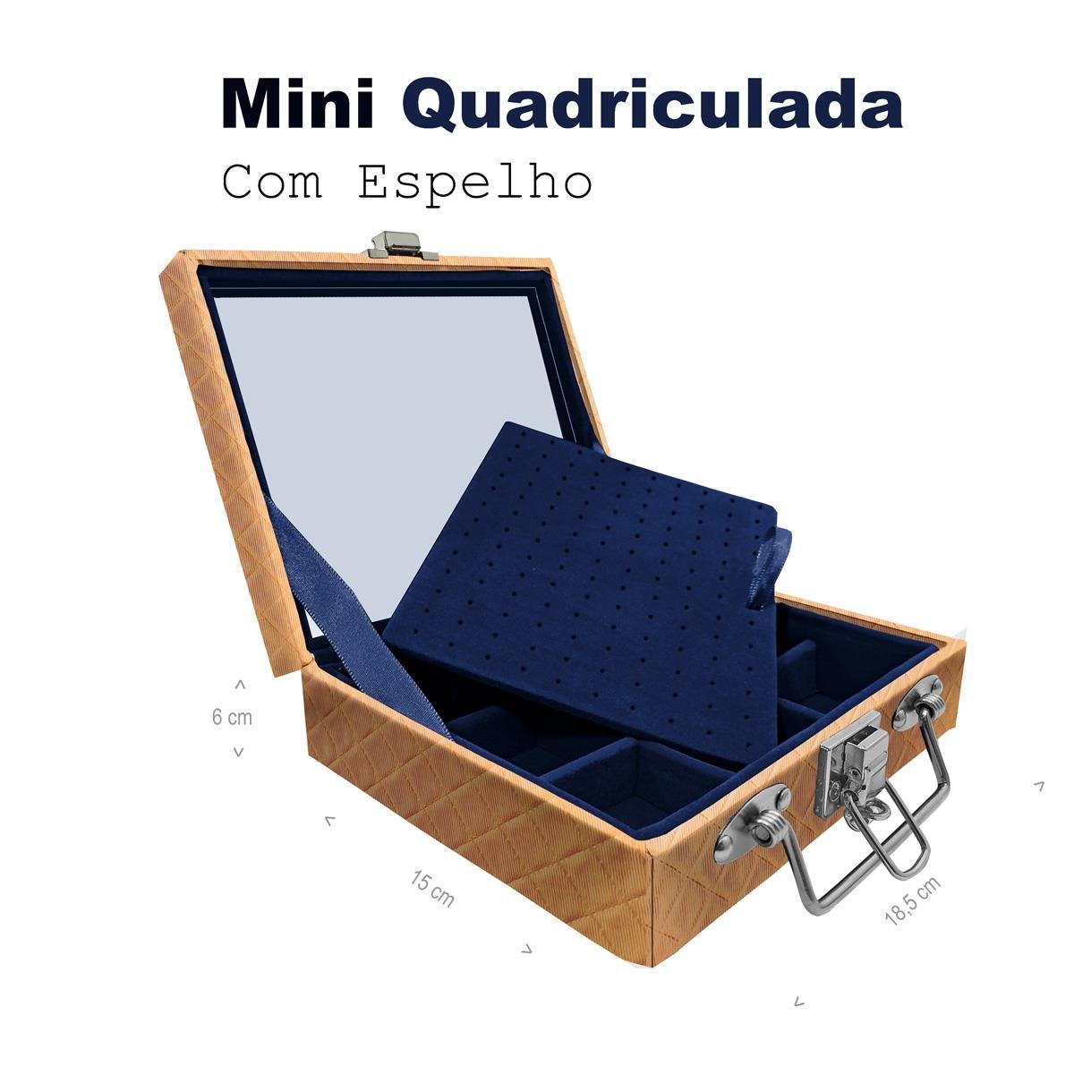 Maleta Mini Quadriculada Dijon Dourado Com Espelho - Sob Encomenda