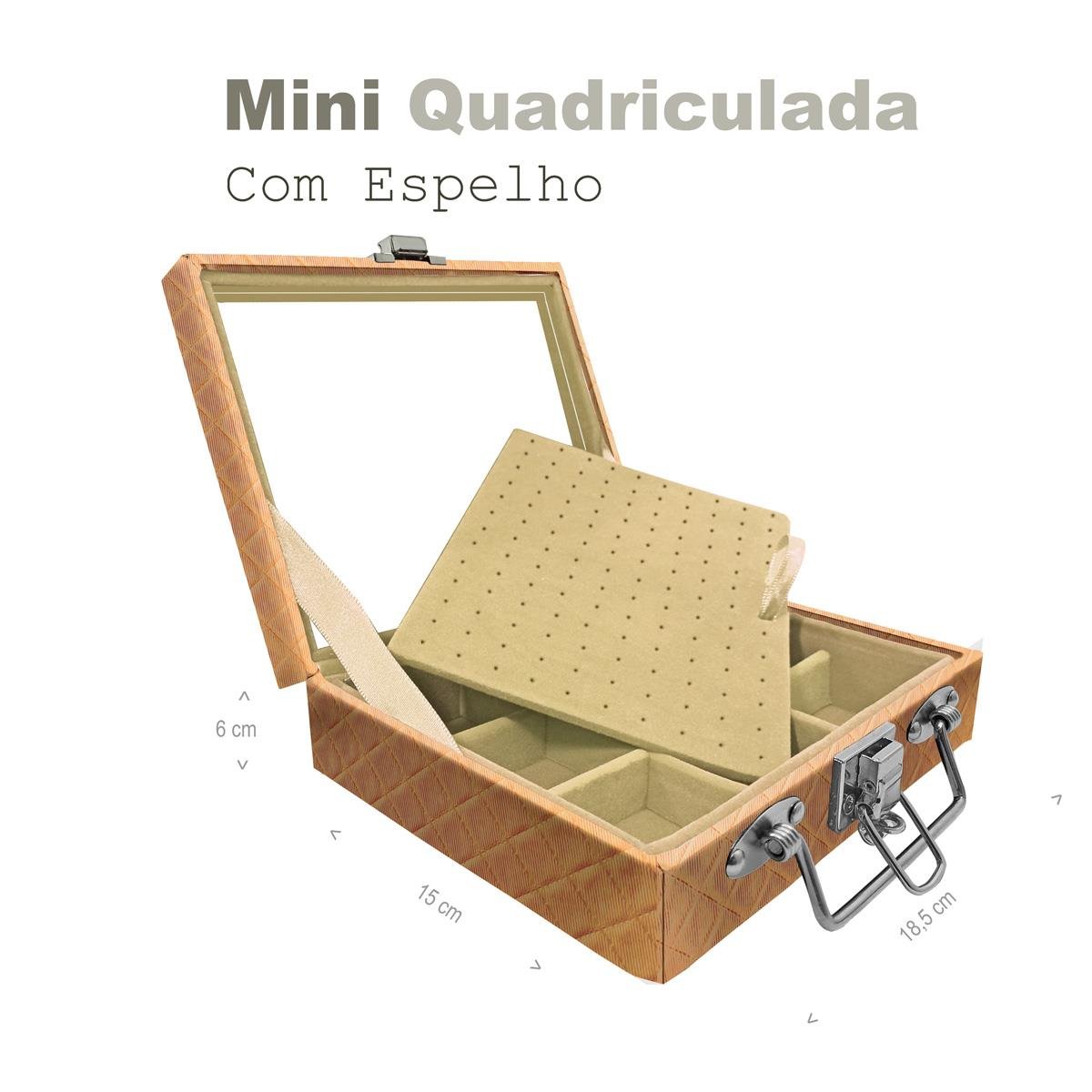 Maleta Mini Quadriculada Dijon Dourado Com Espelho - Sob Encomenda