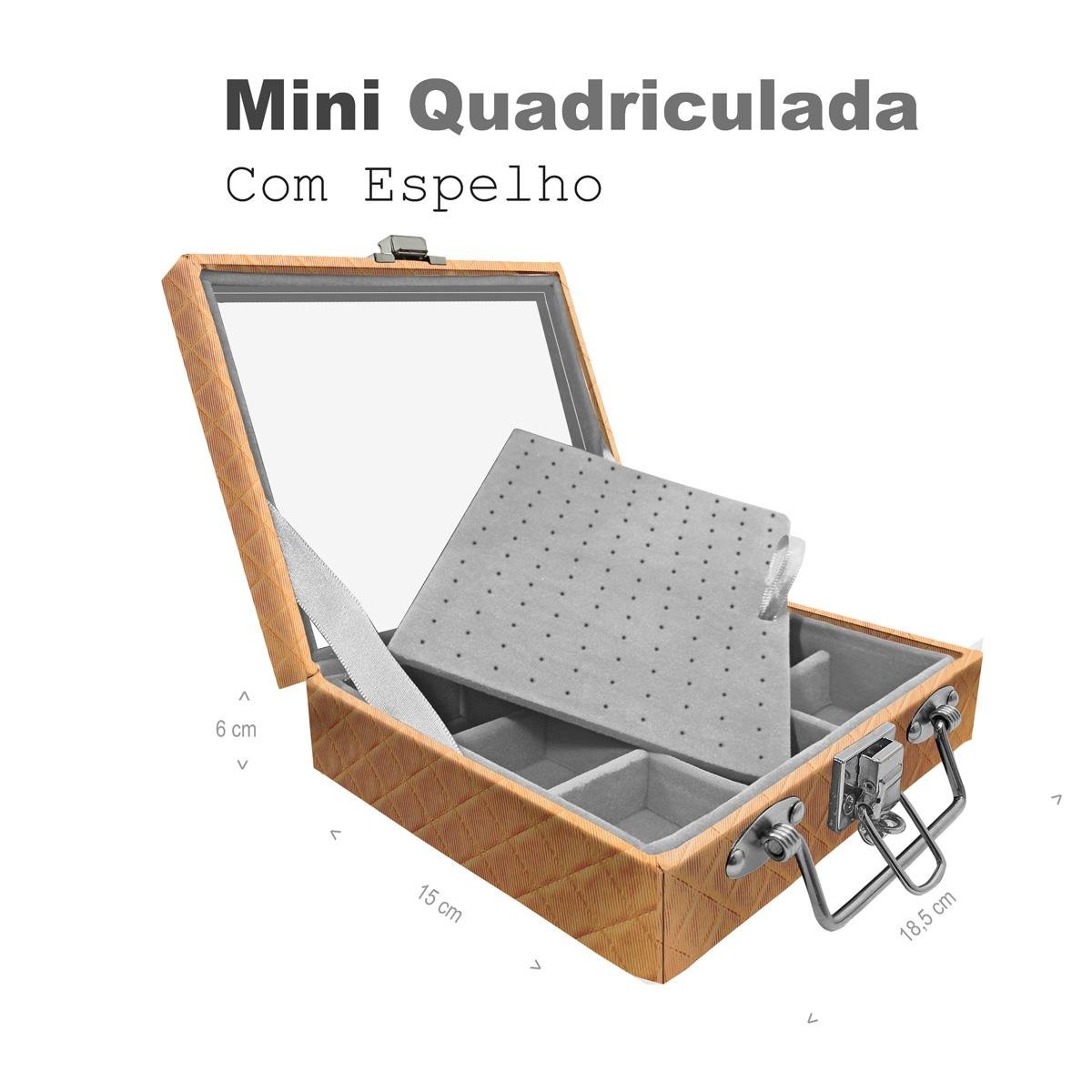 Maleta Mini Quadriculada Dijon Dourado Com Espelho - Sob Encomenda
