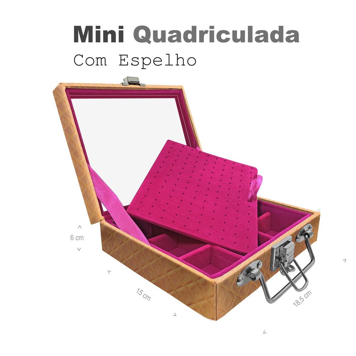 Maleta Mini Quadriculada Dijon Dourado Com Espelho - Sob Encomenda