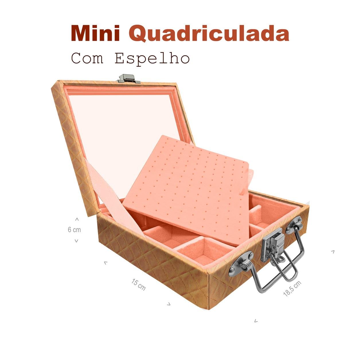 Maleta Mini Quadriculada Dijon Dourado Com Espelho - Sob Encomenda
