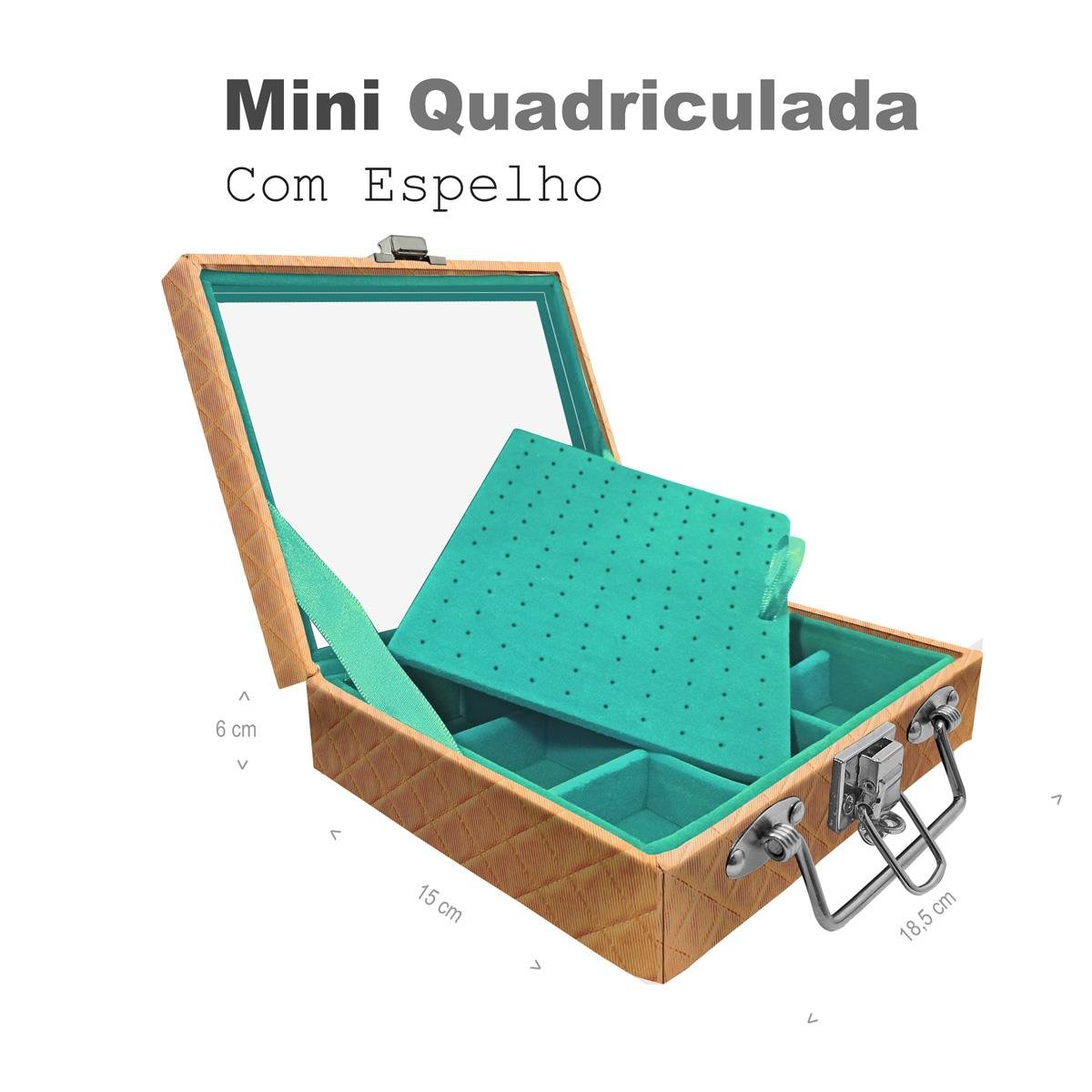 Maleta Mini Quadriculada Dijon Dourado Com Espelho - Sob Encomenda