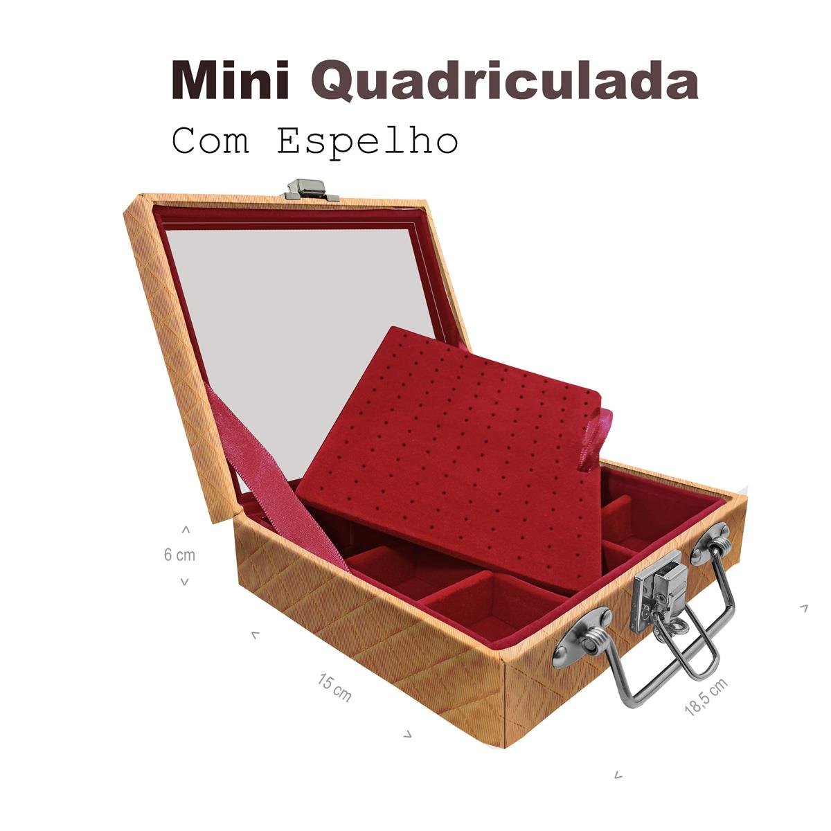 Maleta Mini Quadriculada Dijon Dourado Com Espelho - Sob Encomenda
