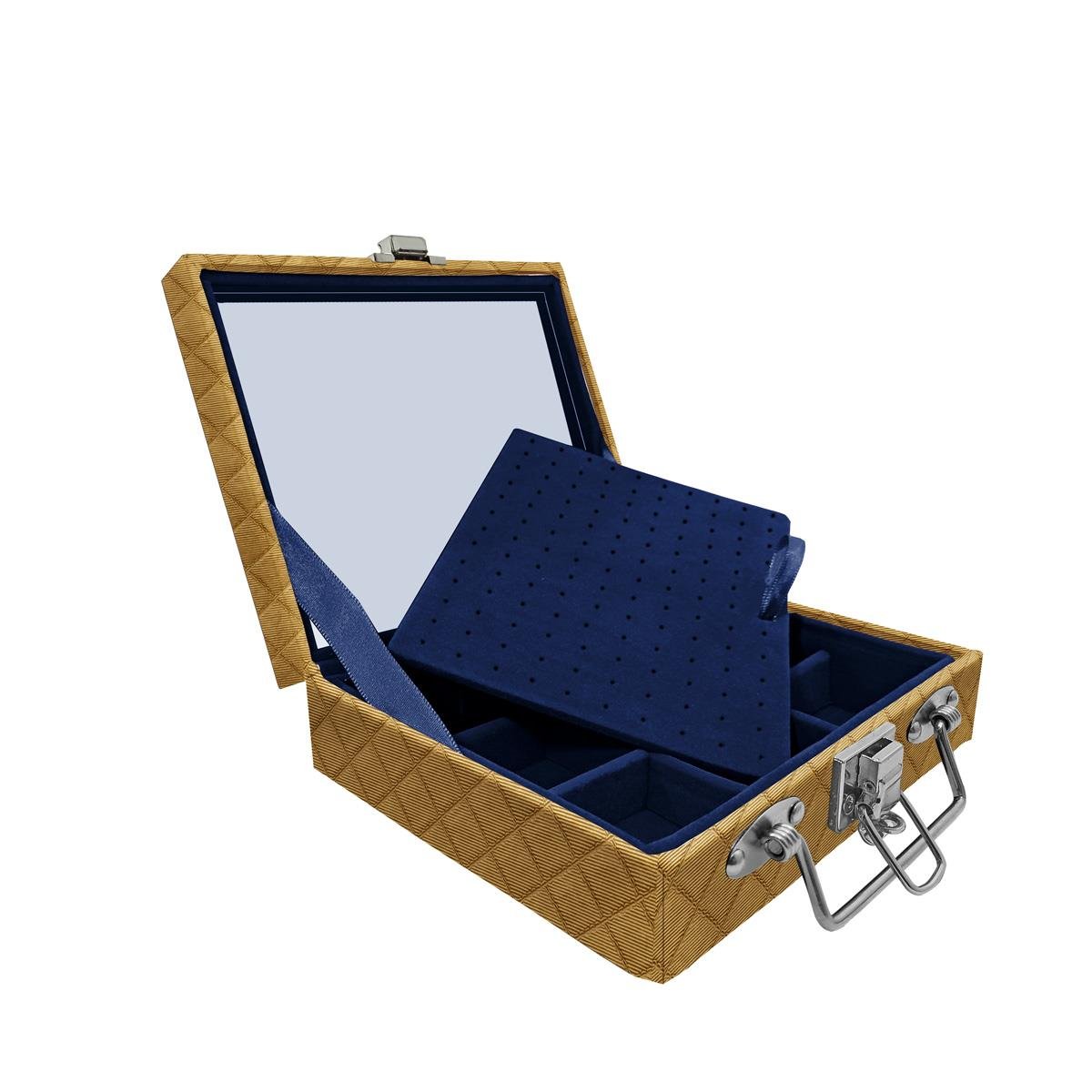 Maleta Mini Quadriculada Dijon Dourado Com Espelho - Sob Encomenda