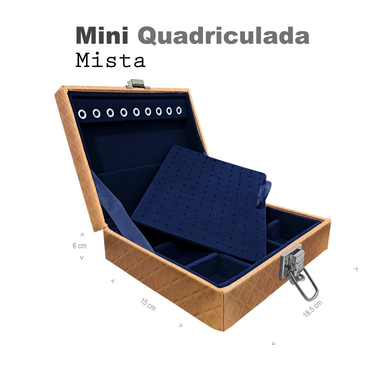 Estojo Maleta Porta Jóias Mini Quadriculada Dijon Dourado Sem Alça