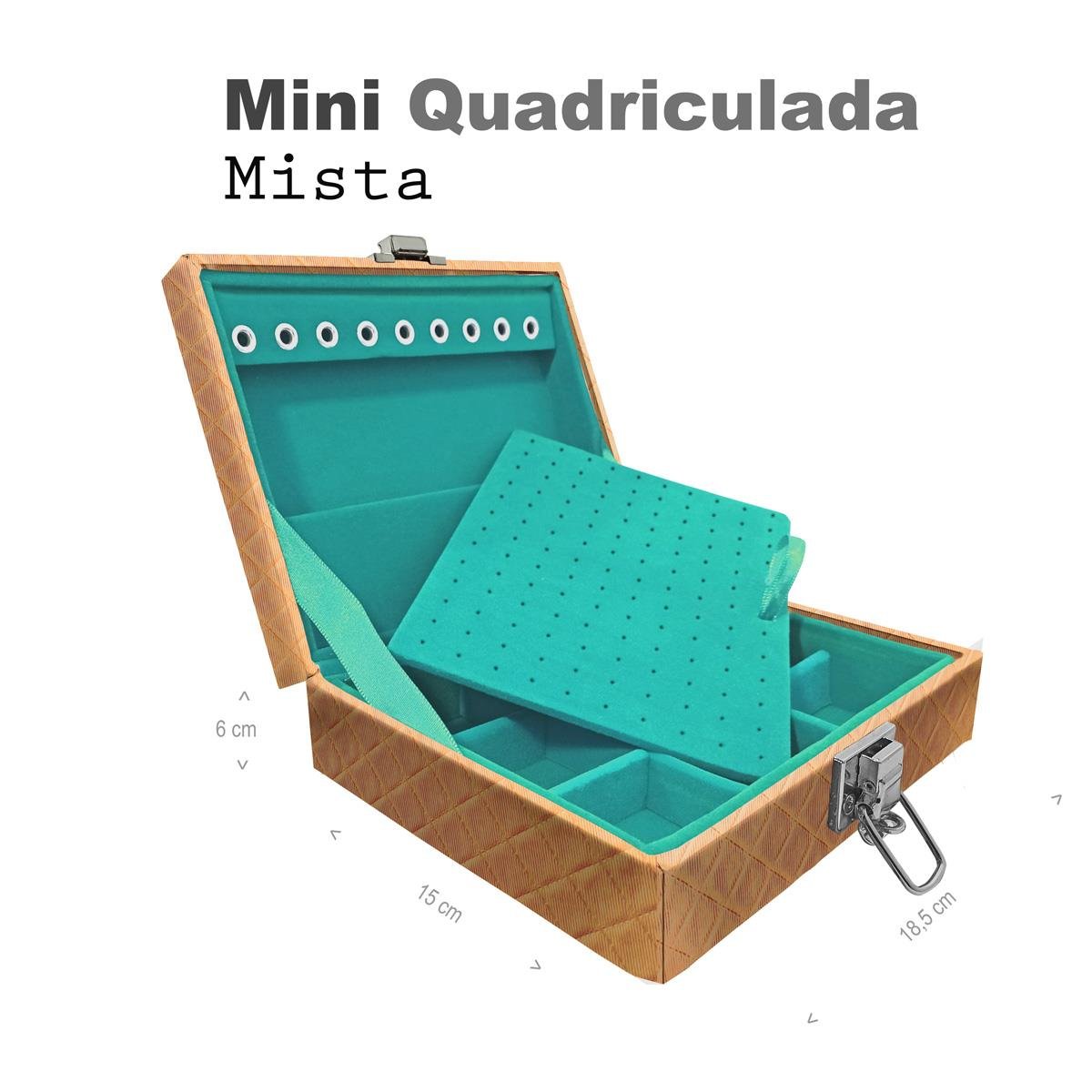 Estojo Maleta Porta Jóias Mini Quadriculada Dijon Dourado Sem Alça