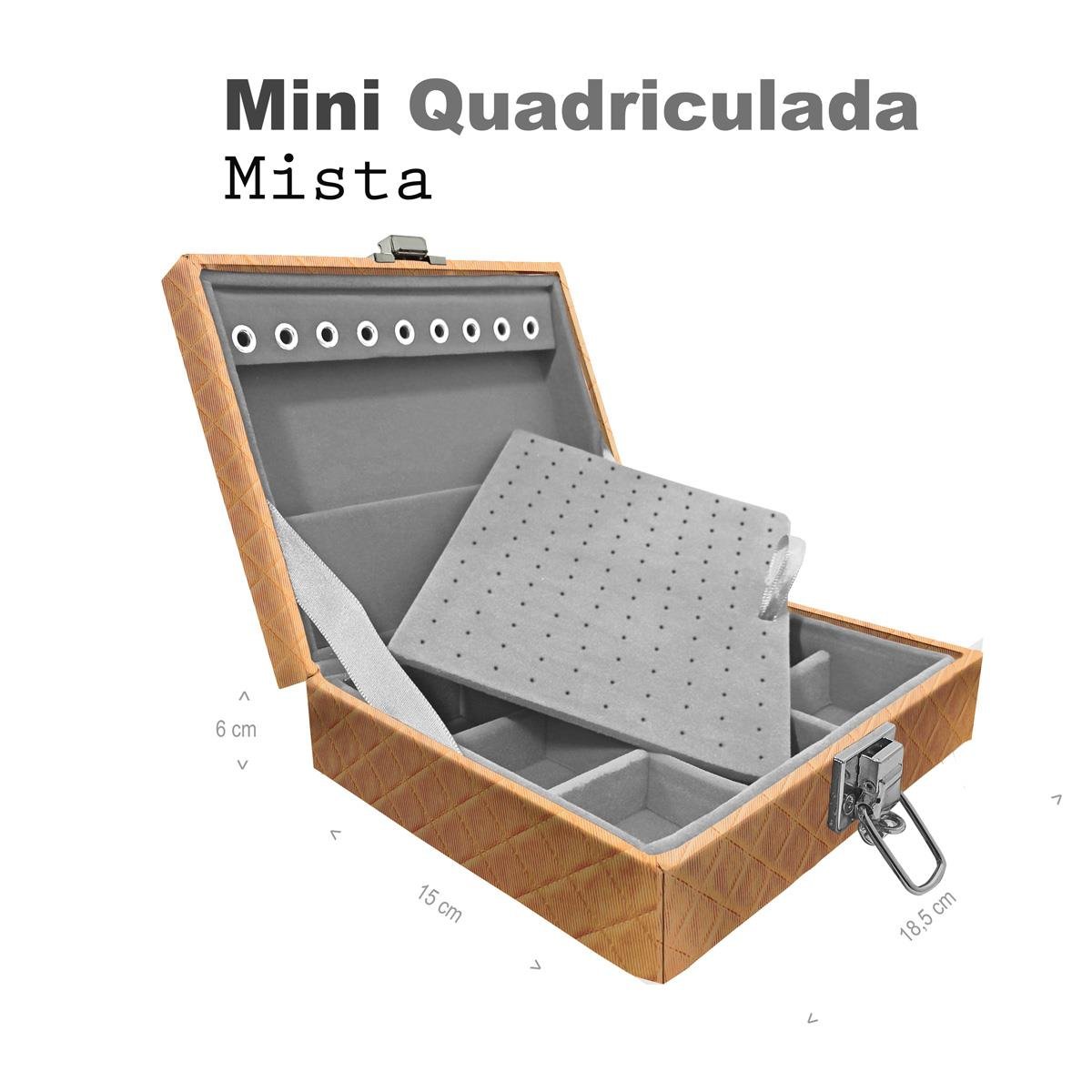 Estojo Maleta Porta Jóias Mini Quadriculada Dijon Dourado Sem Alça