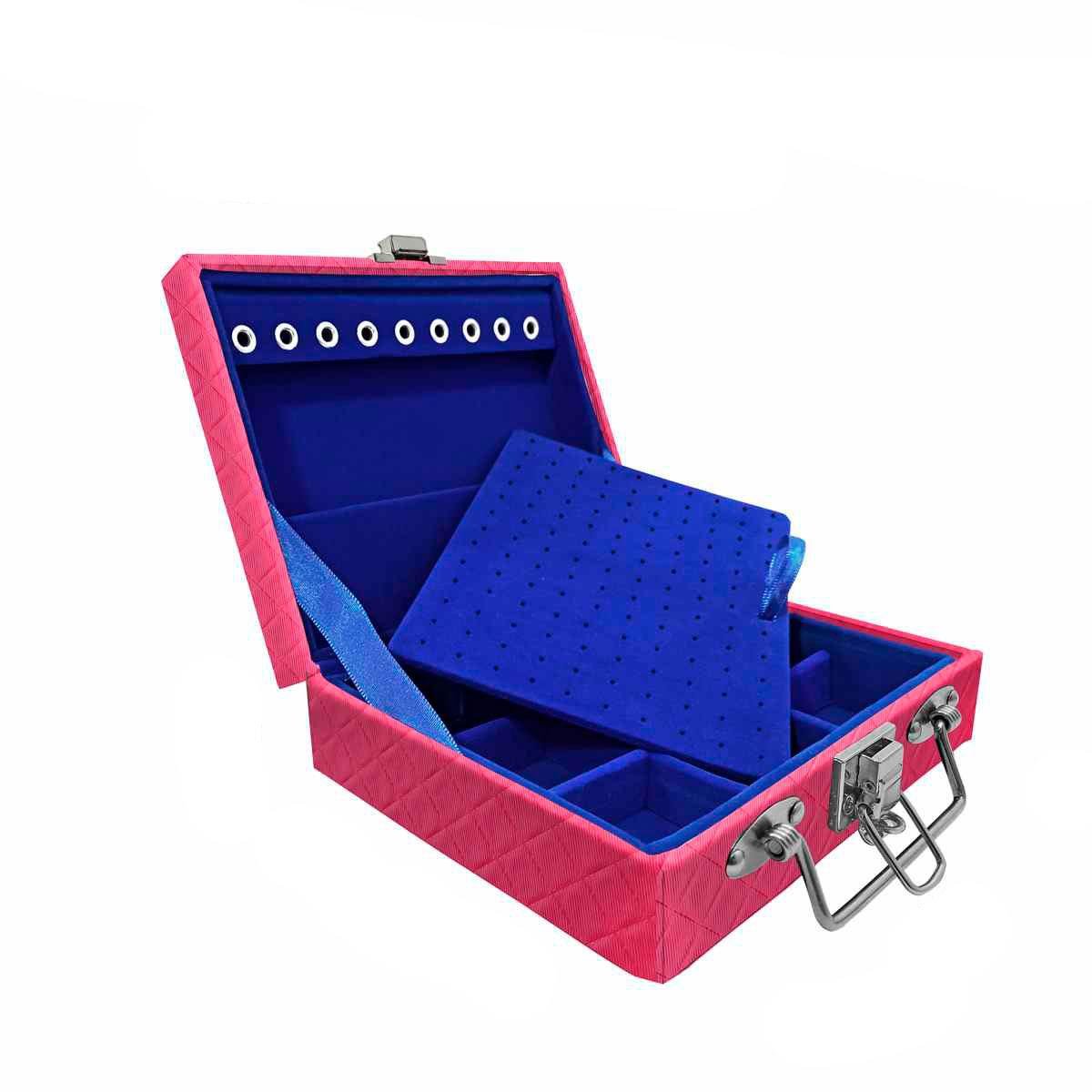 Estojo Maleta Porta Jóias Mini Quadriculada Dijon Pink