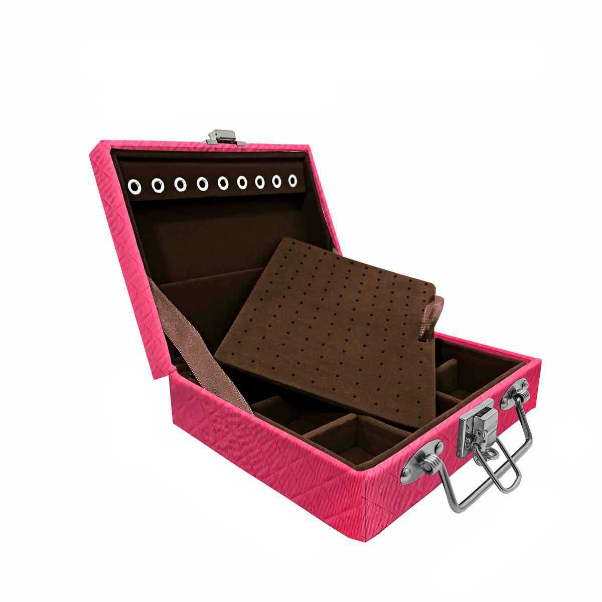 Estojo Maleta Porta Jóias Mini Quadriculada Dijon Pink