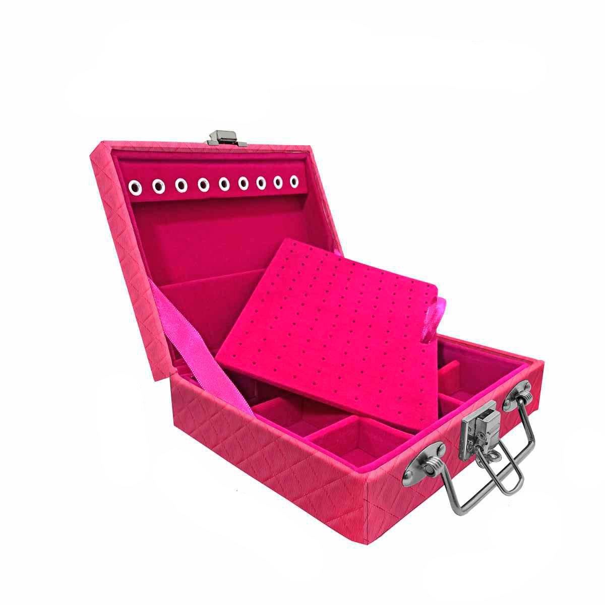 Estojo Maleta Porta Jóias Mini Quadriculada Dijon Pink