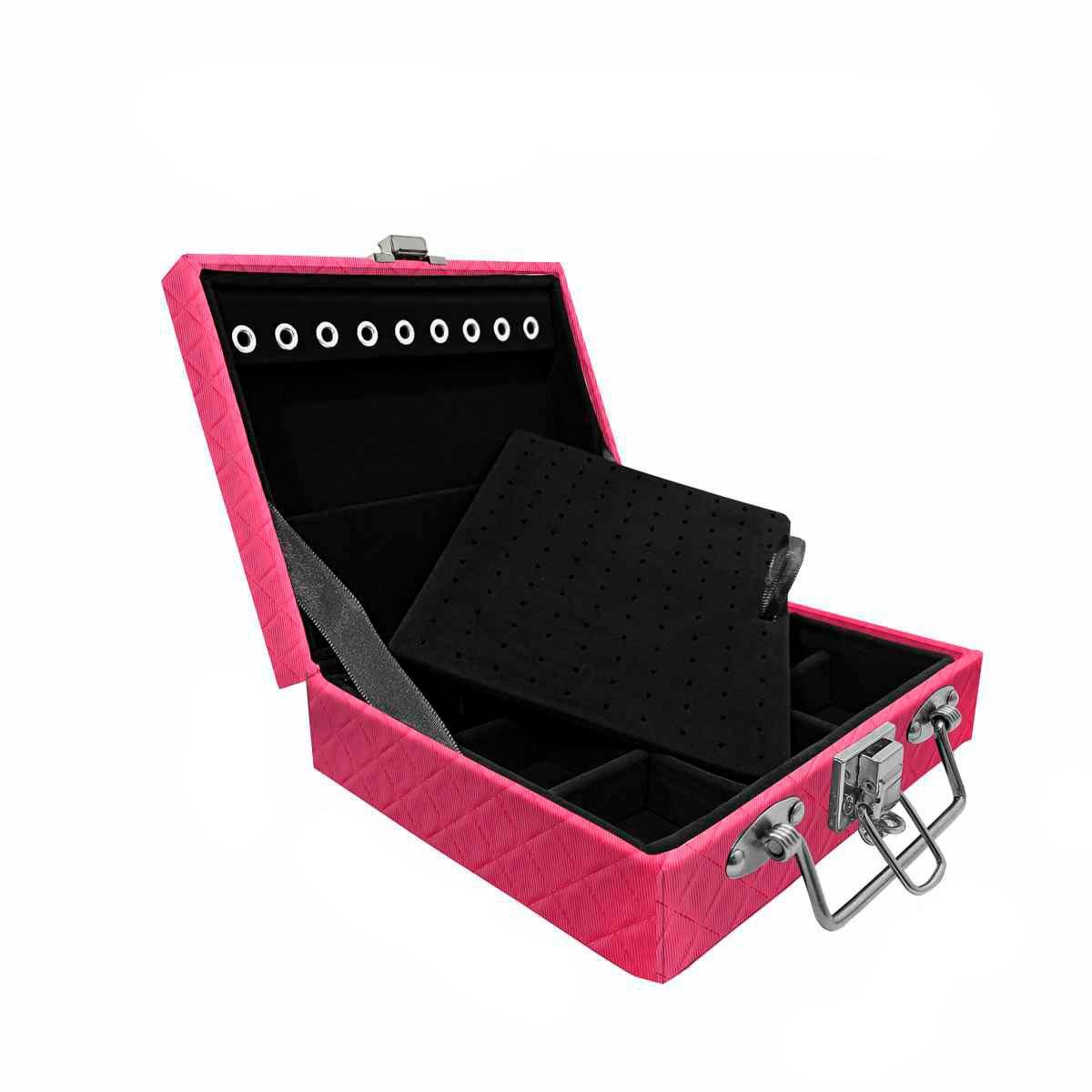 Estojo Maleta Porta Jóias Mini Quadriculada Dijon Pink