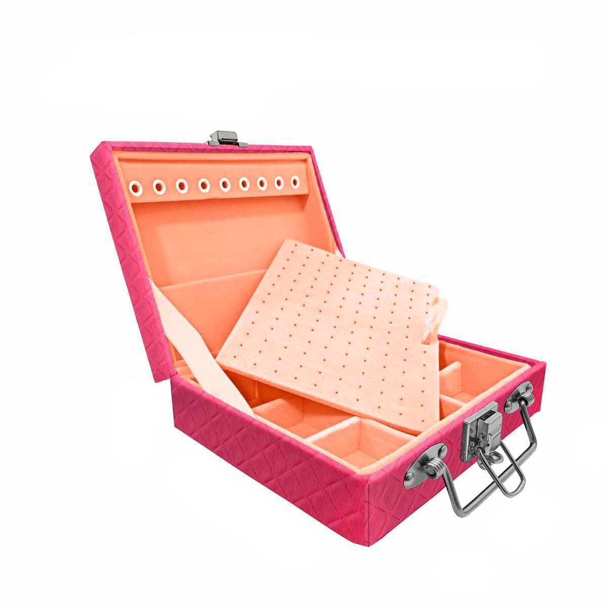 Estojo Maleta Porta Jóias Mini Quadriculada Dijon Pink