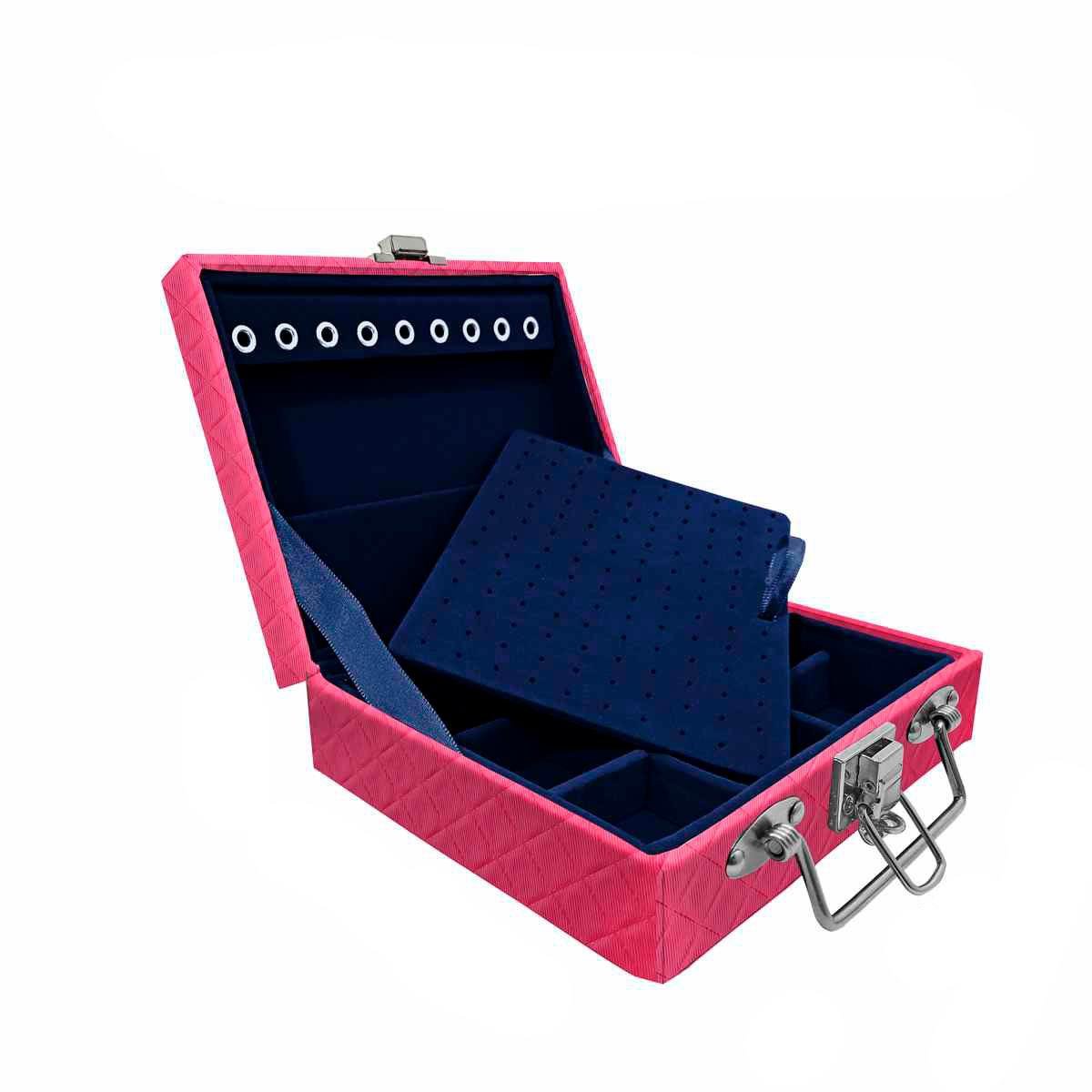 Estojo Maleta Porta Jóias Mini Quadriculada Dijon Pink