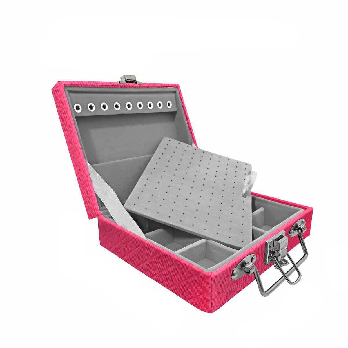Estojo Maleta Porta Jóias Mini Quadriculada Dijon Pink