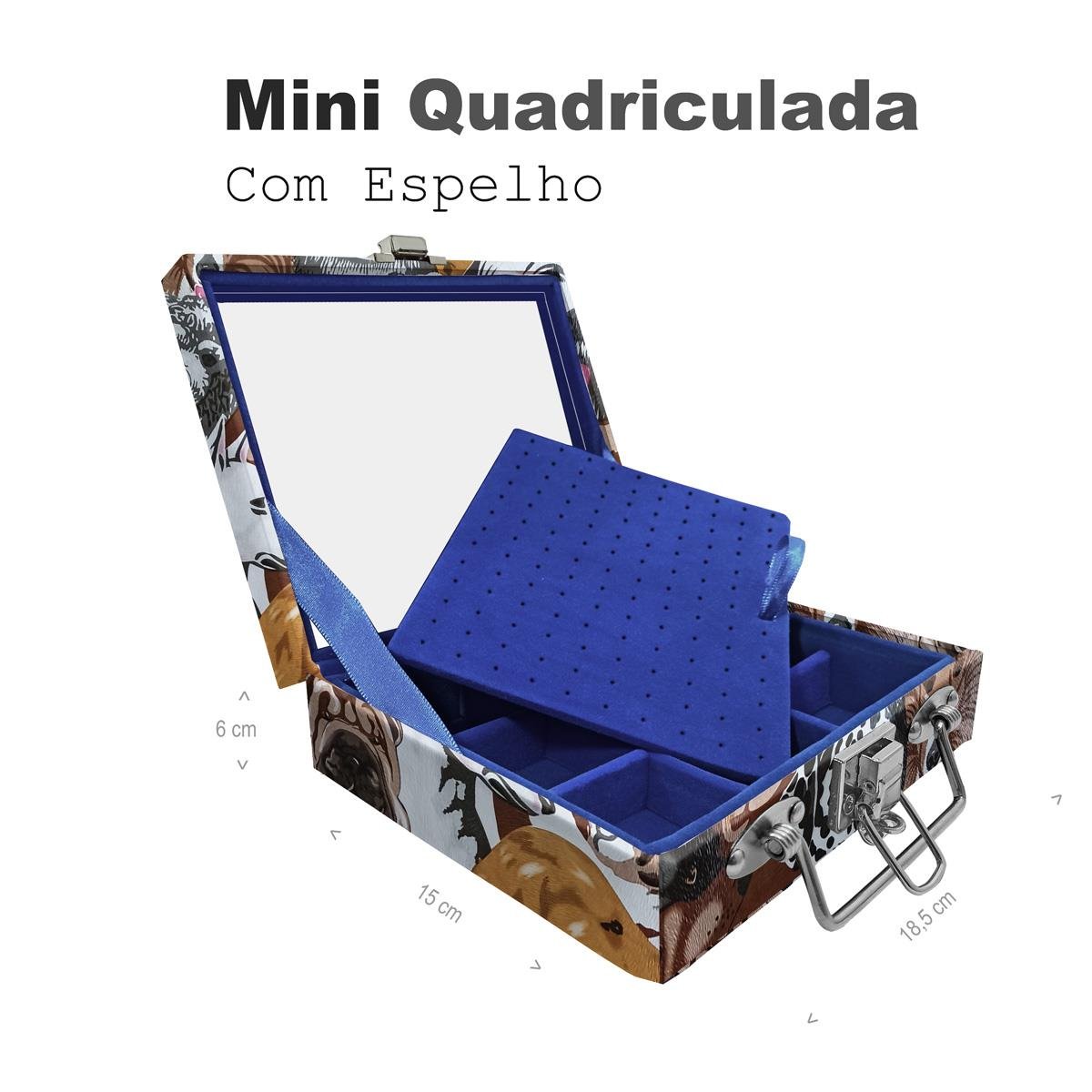 Maleta Mini Quadriculada Dogs Pet Com Espelho - Sob Encomenda