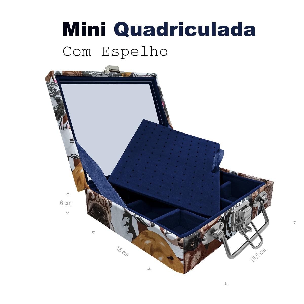 Maleta Mini Quadriculada Dogs Pet Com Espelho - Sob Encomenda