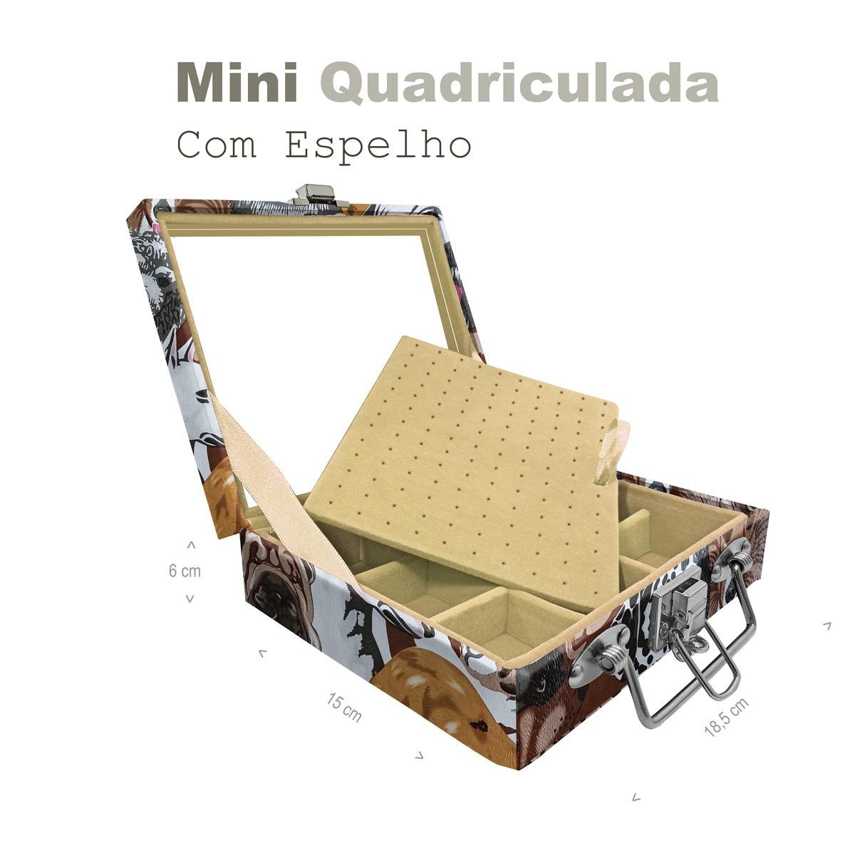 Maleta Mini Quadriculada Dogs Pet Com Espelho - Sob Encomenda