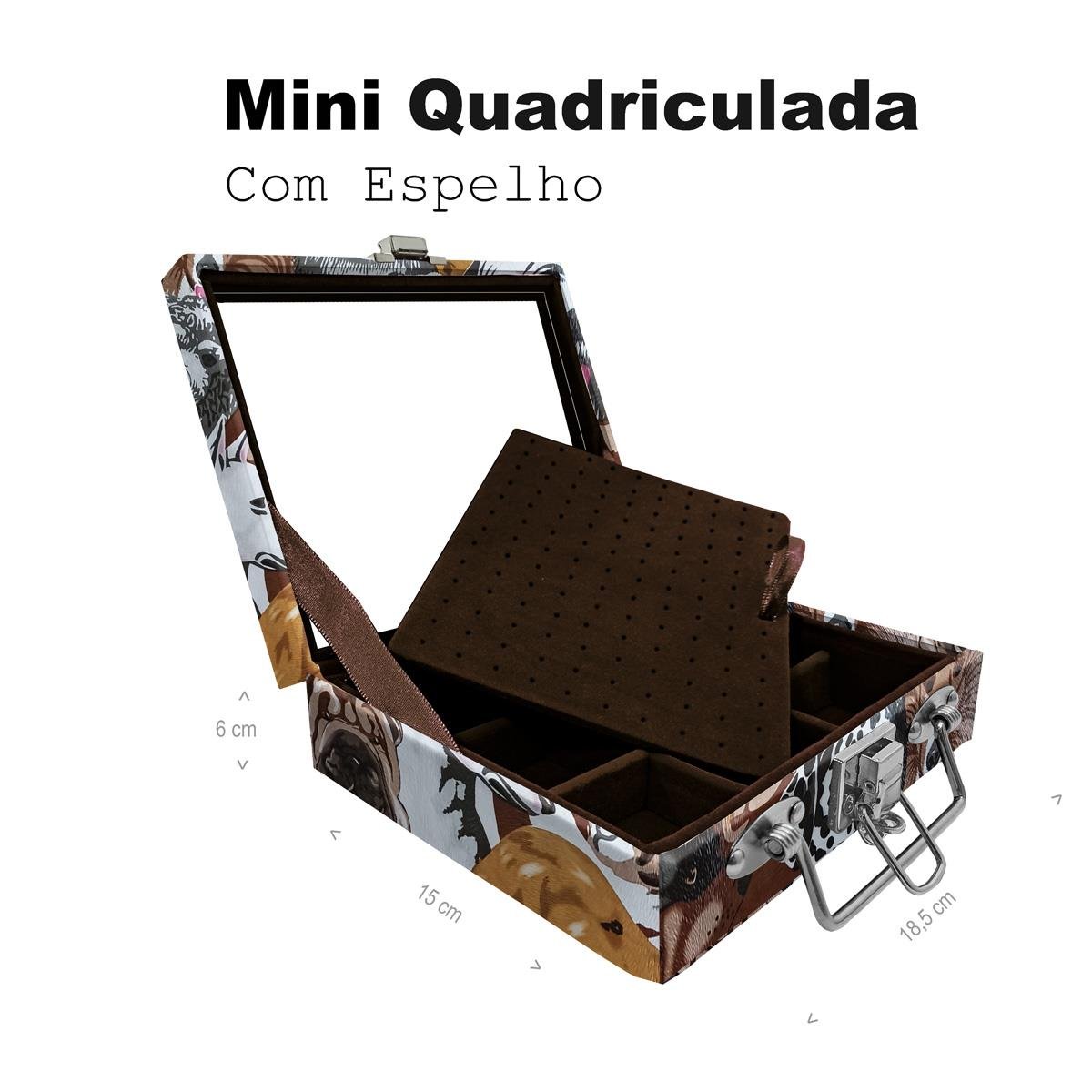 Maleta Mini Quadriculada Dogs Pet Com Espelho - Sob Encomenda