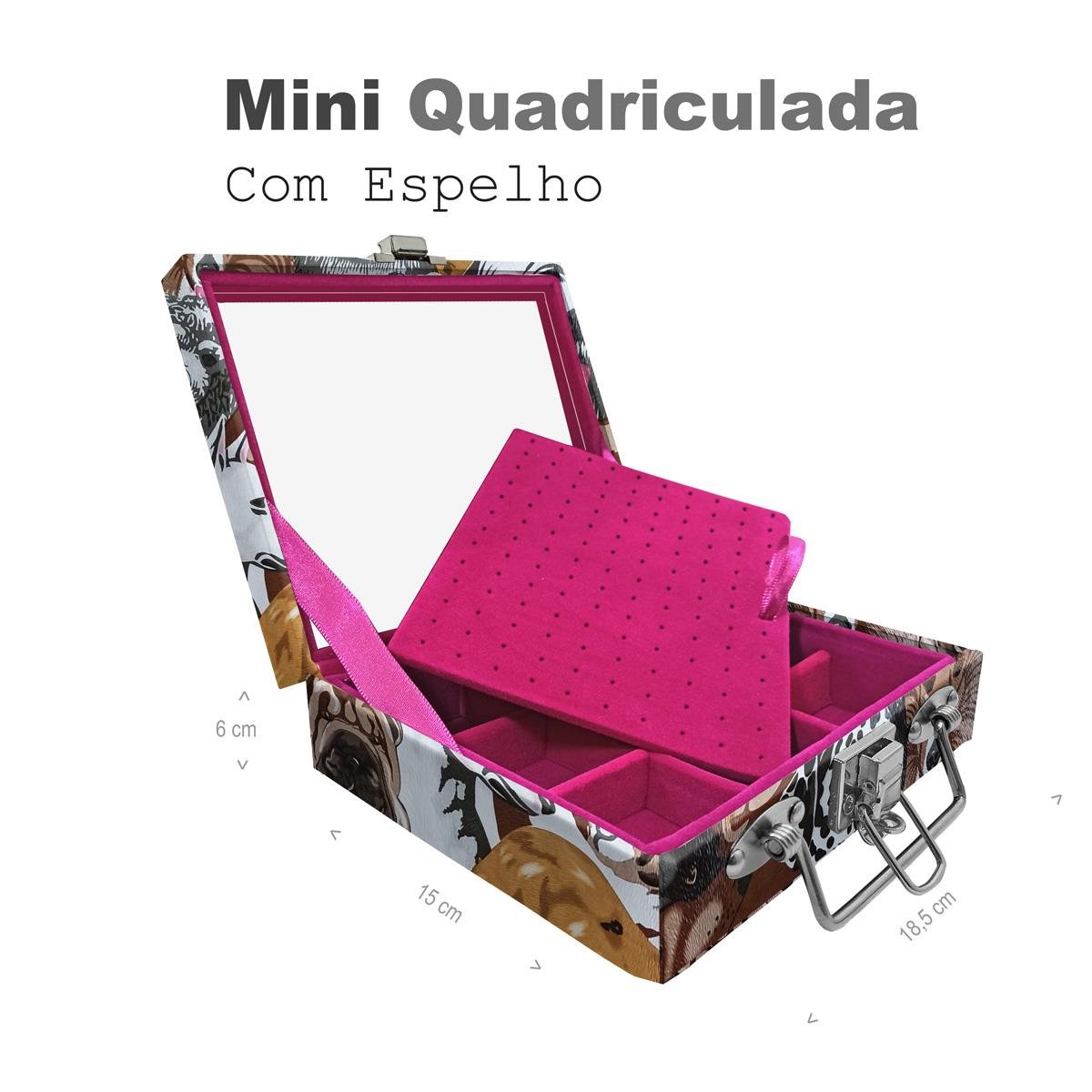Maleta Mini Quadriculada Dogs Pet Com Espelho - Sob Encomenda