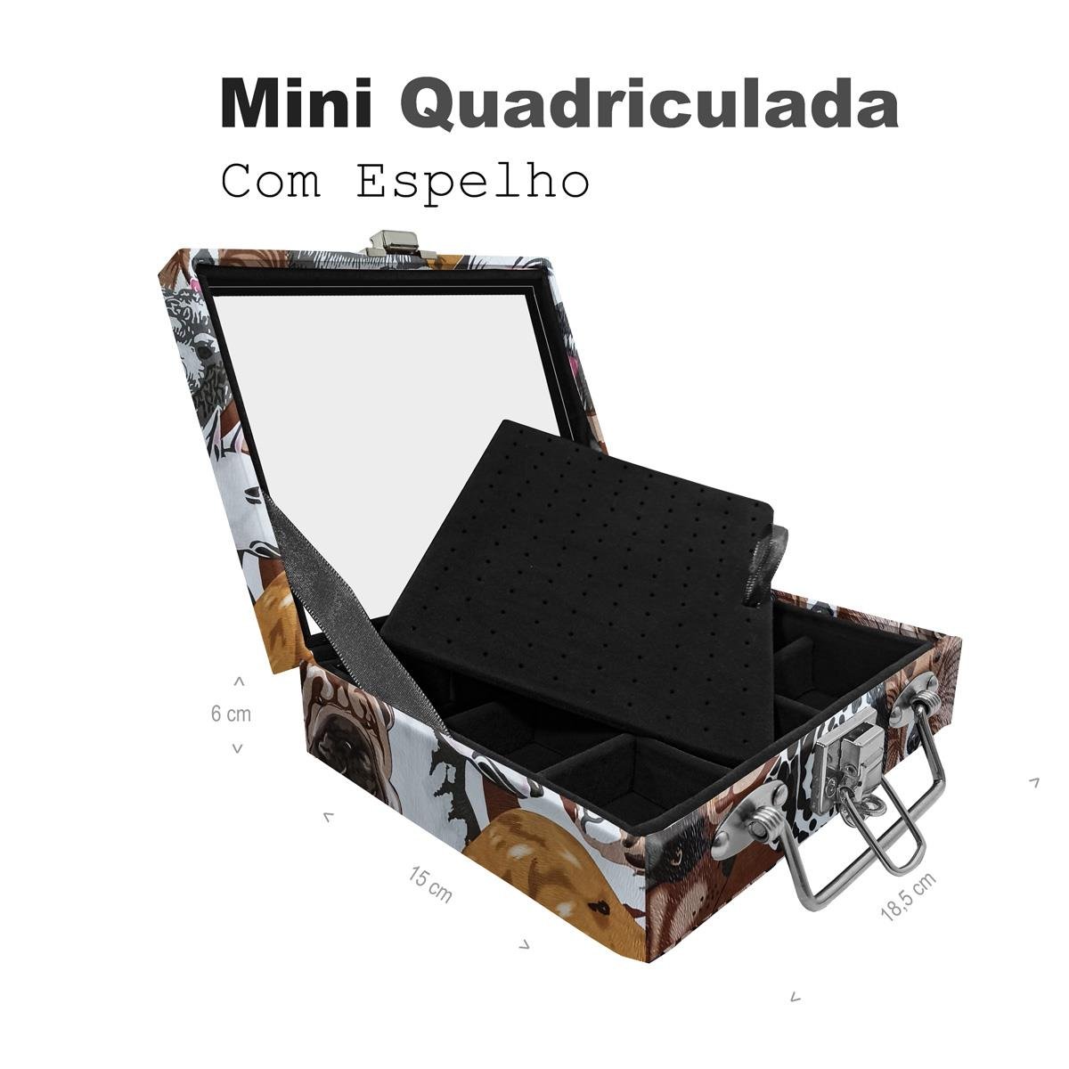 Maleta Mini Quadriculada Dogs Pet Com Espelho - Sob Encomenda