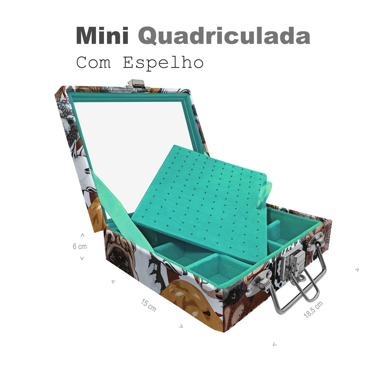 Maleta Mini Quadriculada Dogs Pet Com Espelho - Sob Encomenda