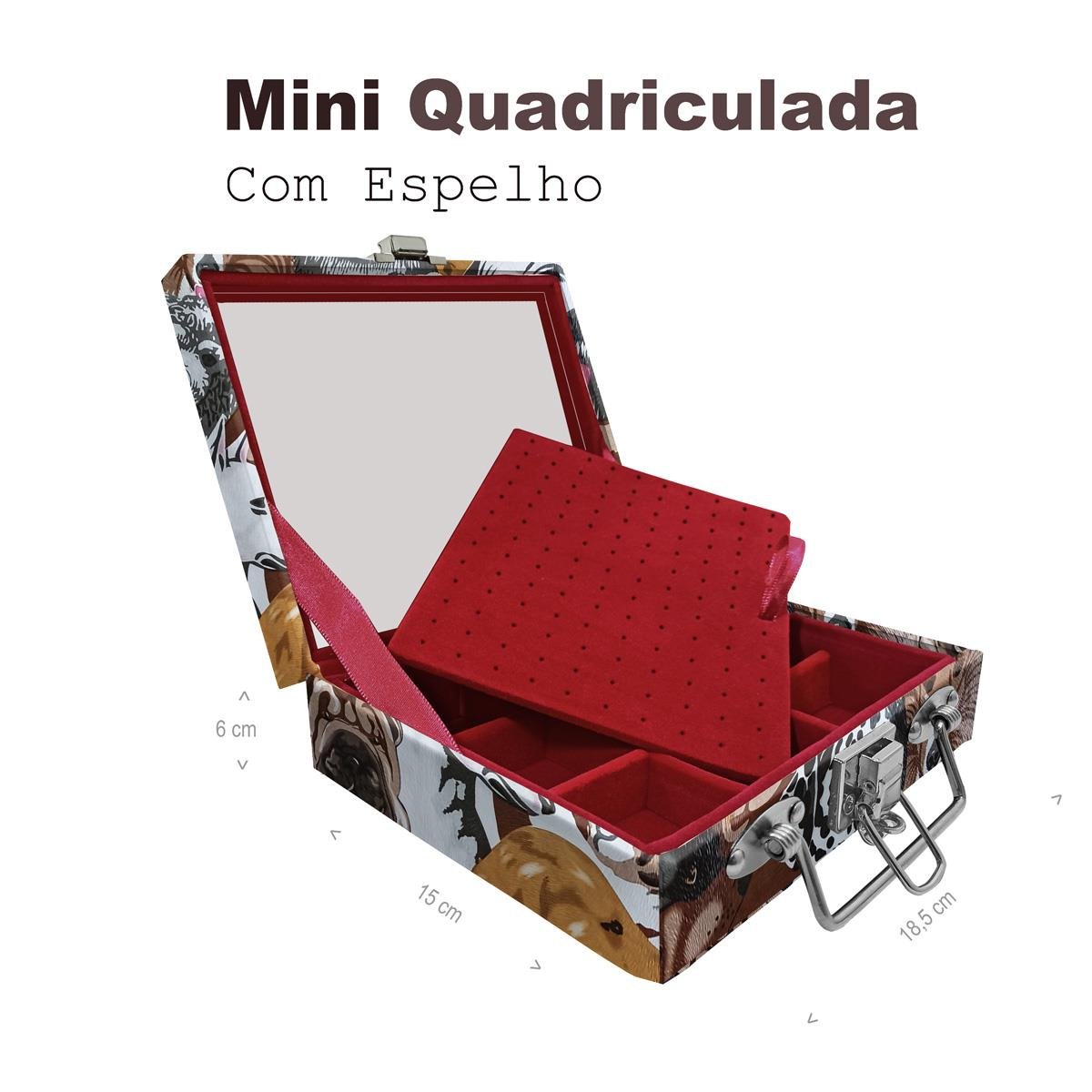Maleta Mini Quadriculada Dogs Pet Com Espelho - Sob Encomenda