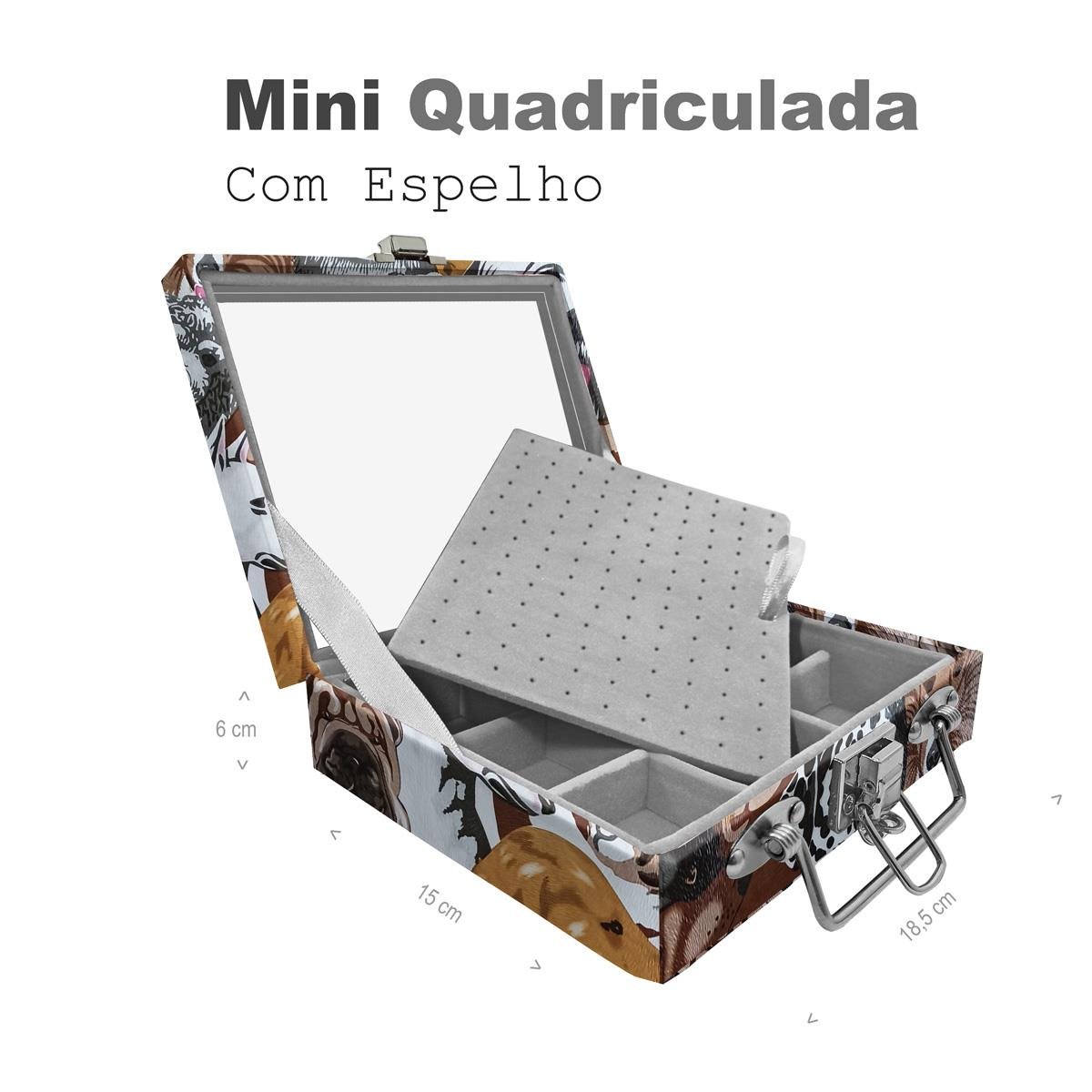 Maleta Mini Quadriculada Dogs Pet Com Espelho - Sob Encomenda