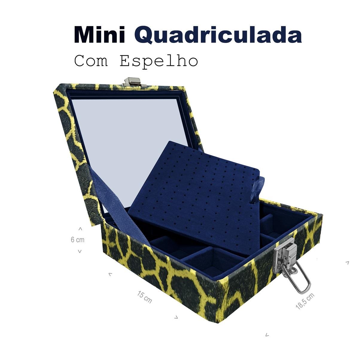 Estojo Maleta Porta Jóias Mini Quadriculada Girafa Amarelo Com Espelho Sem Alça