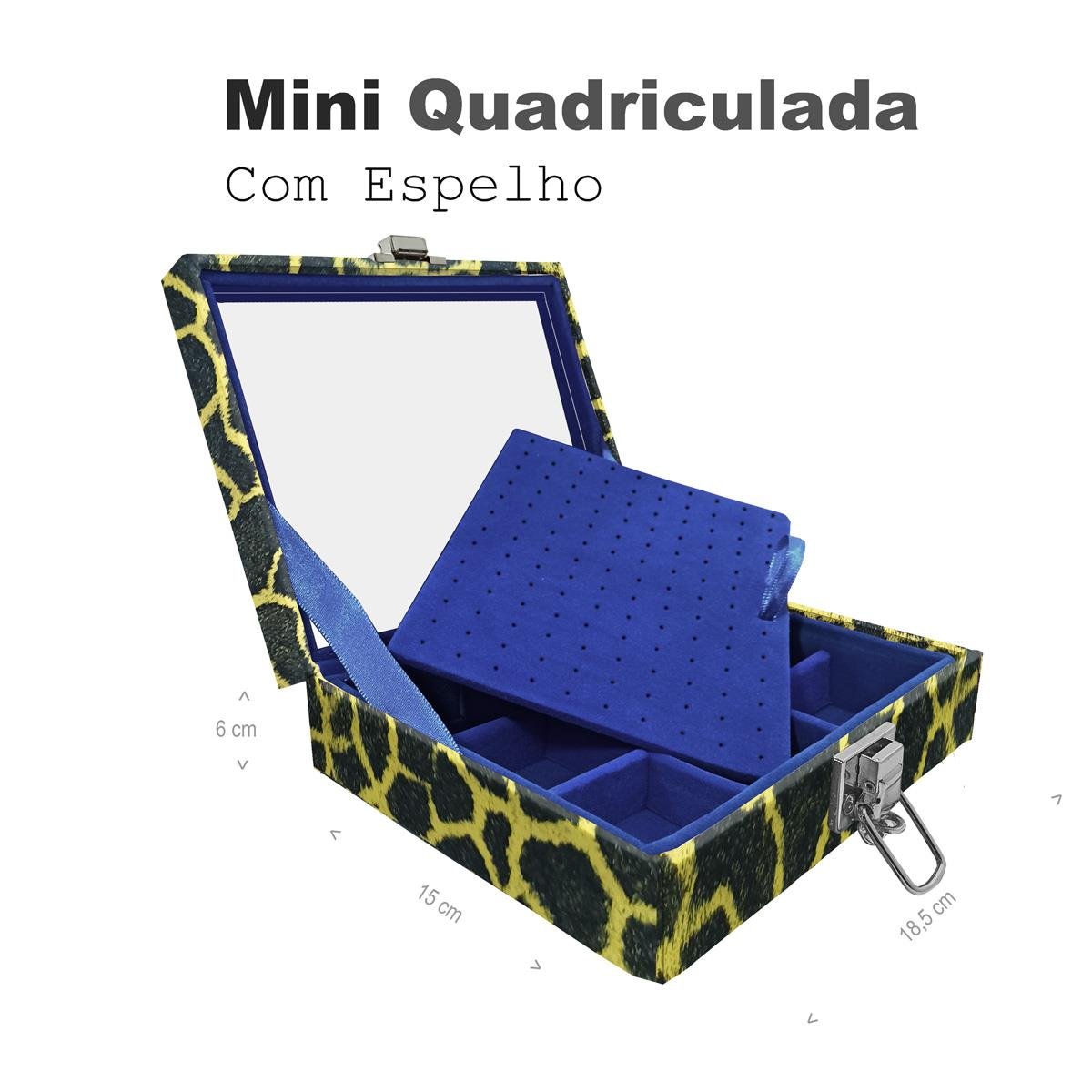 Estojo Maleta Porta Jóias Mini Quadriculada Girafa Amarelo Com Espelho Sem Alça