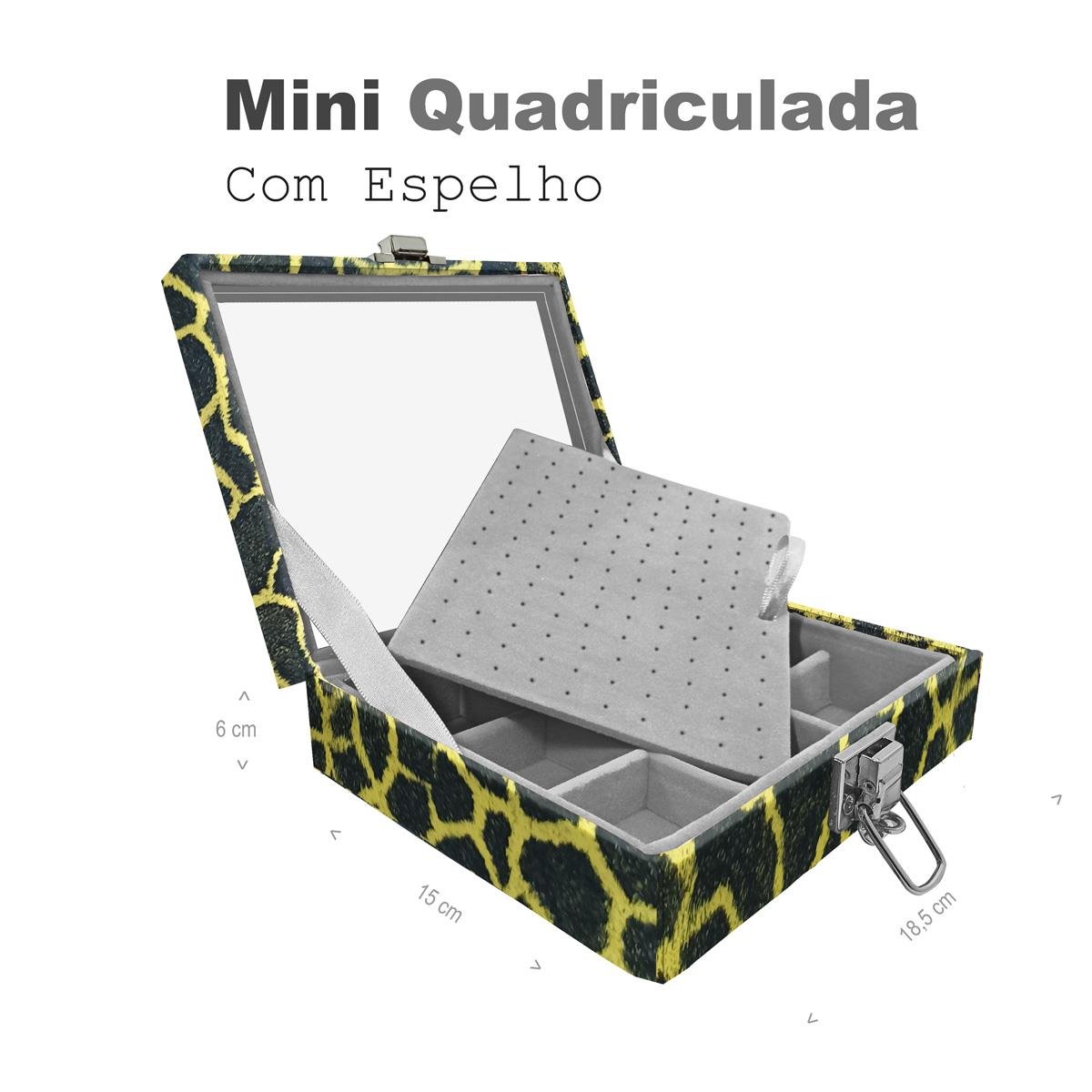 Estojo Maleta Porta Jóias Mini Quadriculada Girafa Amarelo Com Espelho Sem Alça