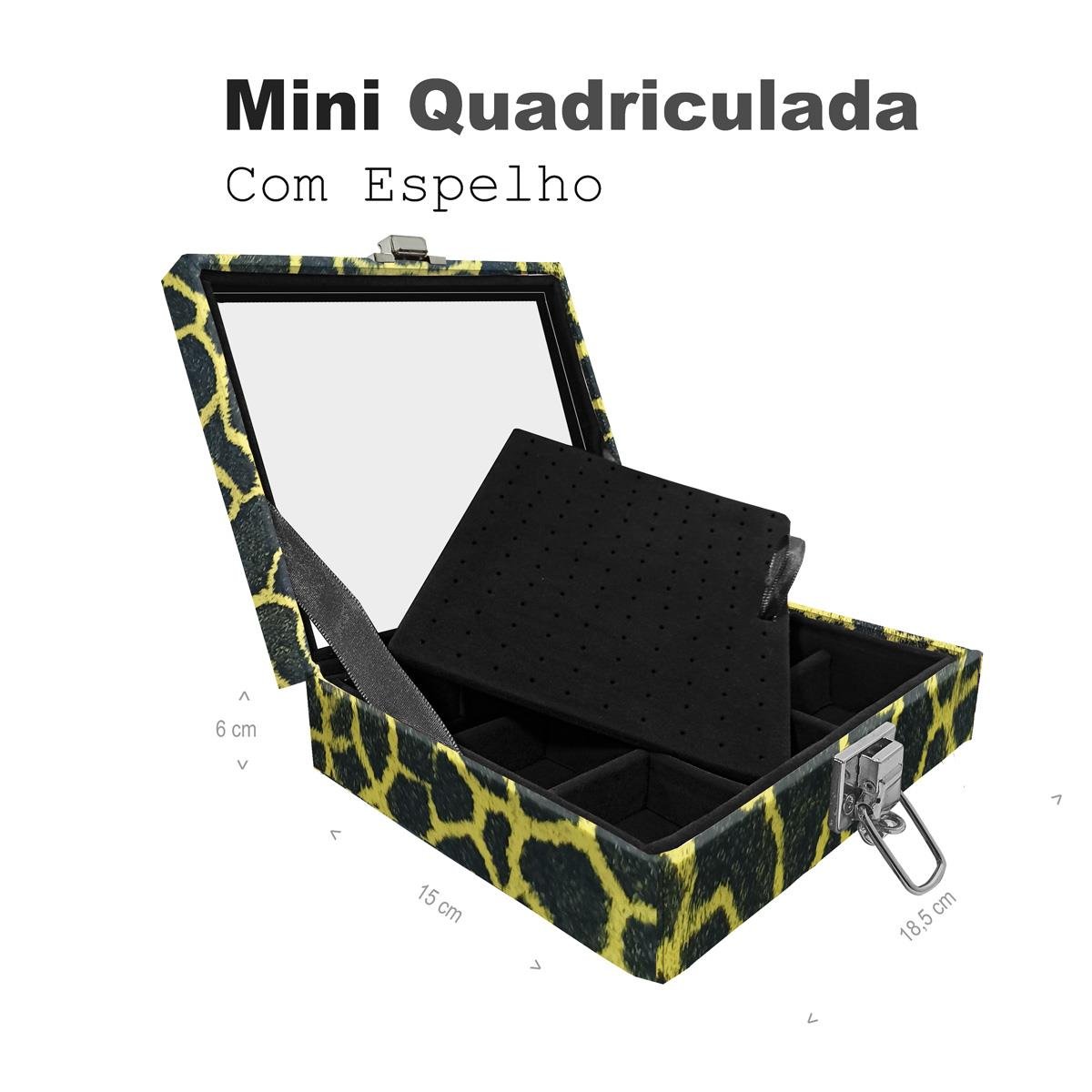 Estojo Maleta Porta Jóias Mini Quadriculada Girafa Amarelo Com Espelho Sem Alça