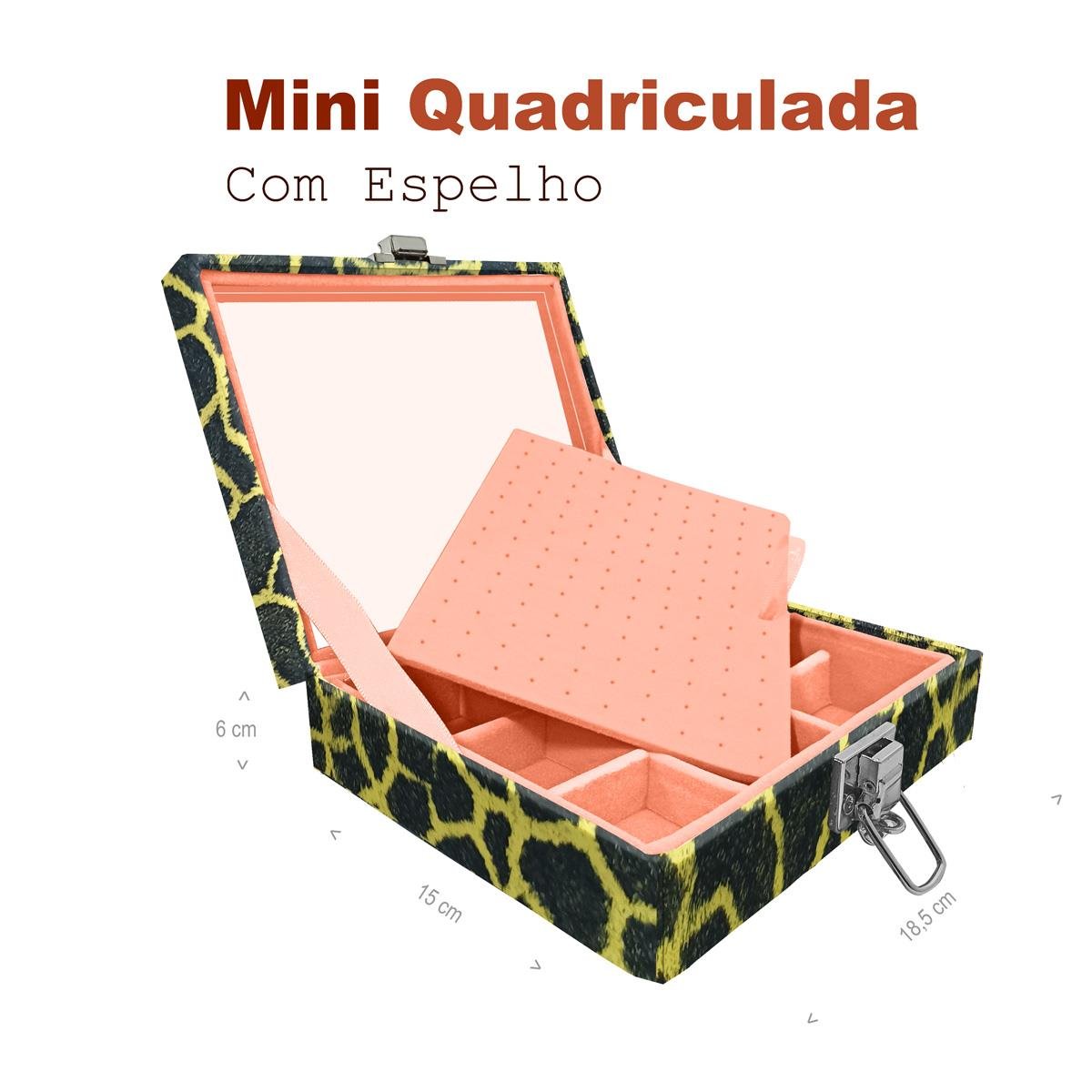 Estojo Maleta Porta Jóias Mini Quadriculada Girafa Amarelo Com Espelho Sem Alça
