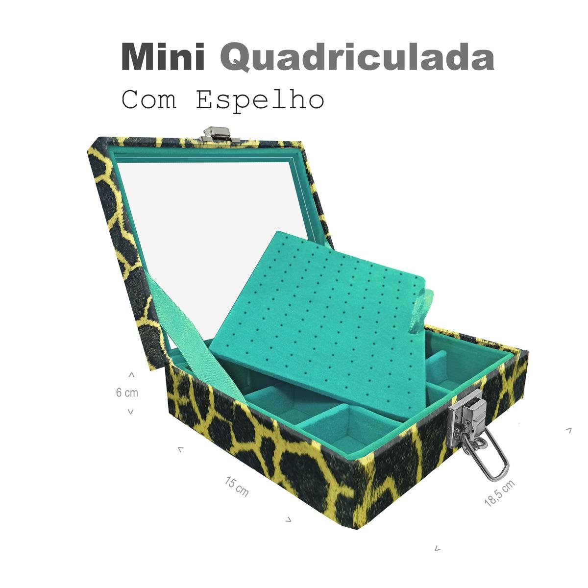 Estojo Maleta Porta Jóias Mini Quadriculada Girafa Amarelo Com Espelho Sem Alça