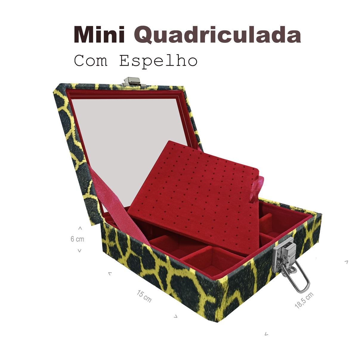 Estojo Maleta Porta Jóias Mini Quadriculada Girafa Amarelo Com Espelho Sem Alça