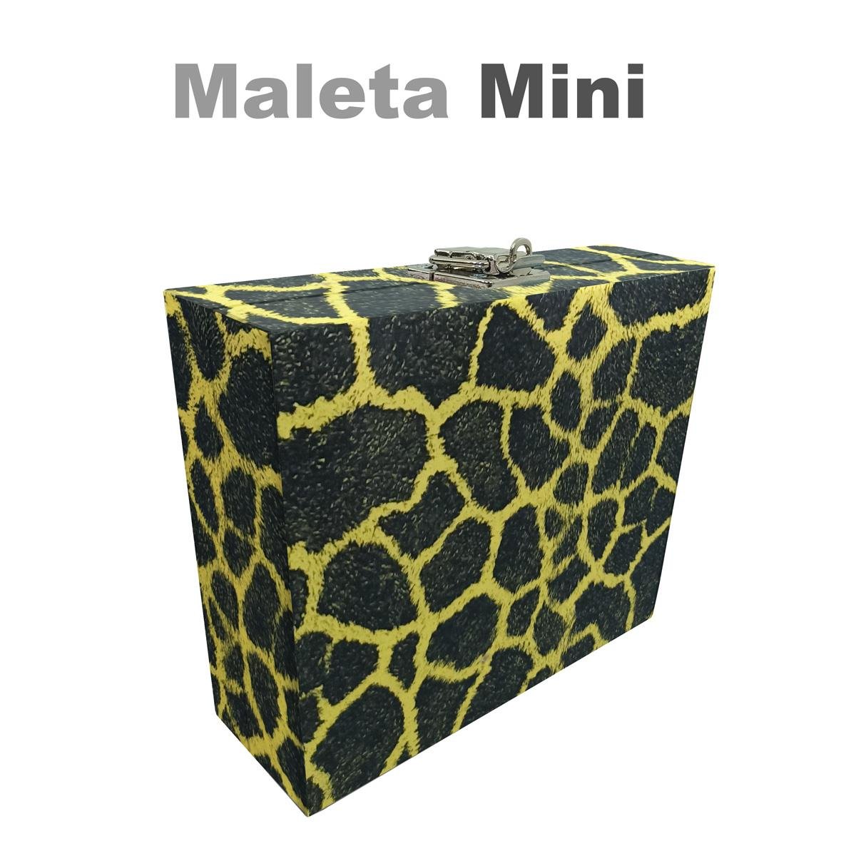 Estojo Maleta Porta Jóias Mini Quadriculada Girafa Amarelo Com Espelho Sem Alça