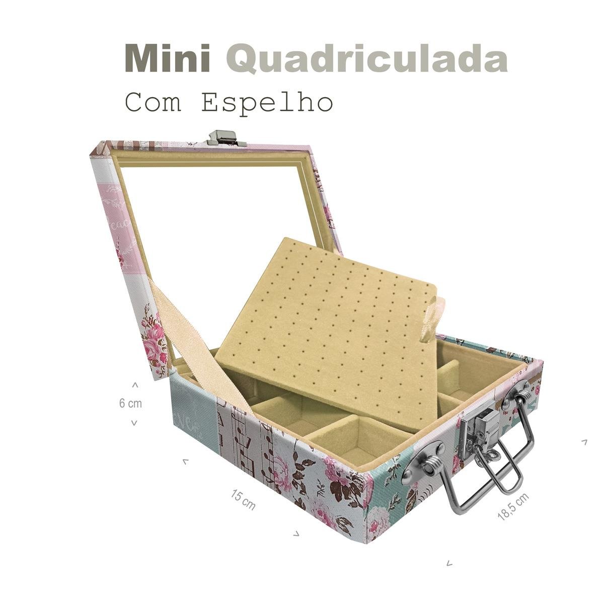 Maleta Mini Quadriculada Happy Day Com Espelho - Sob Encomenda