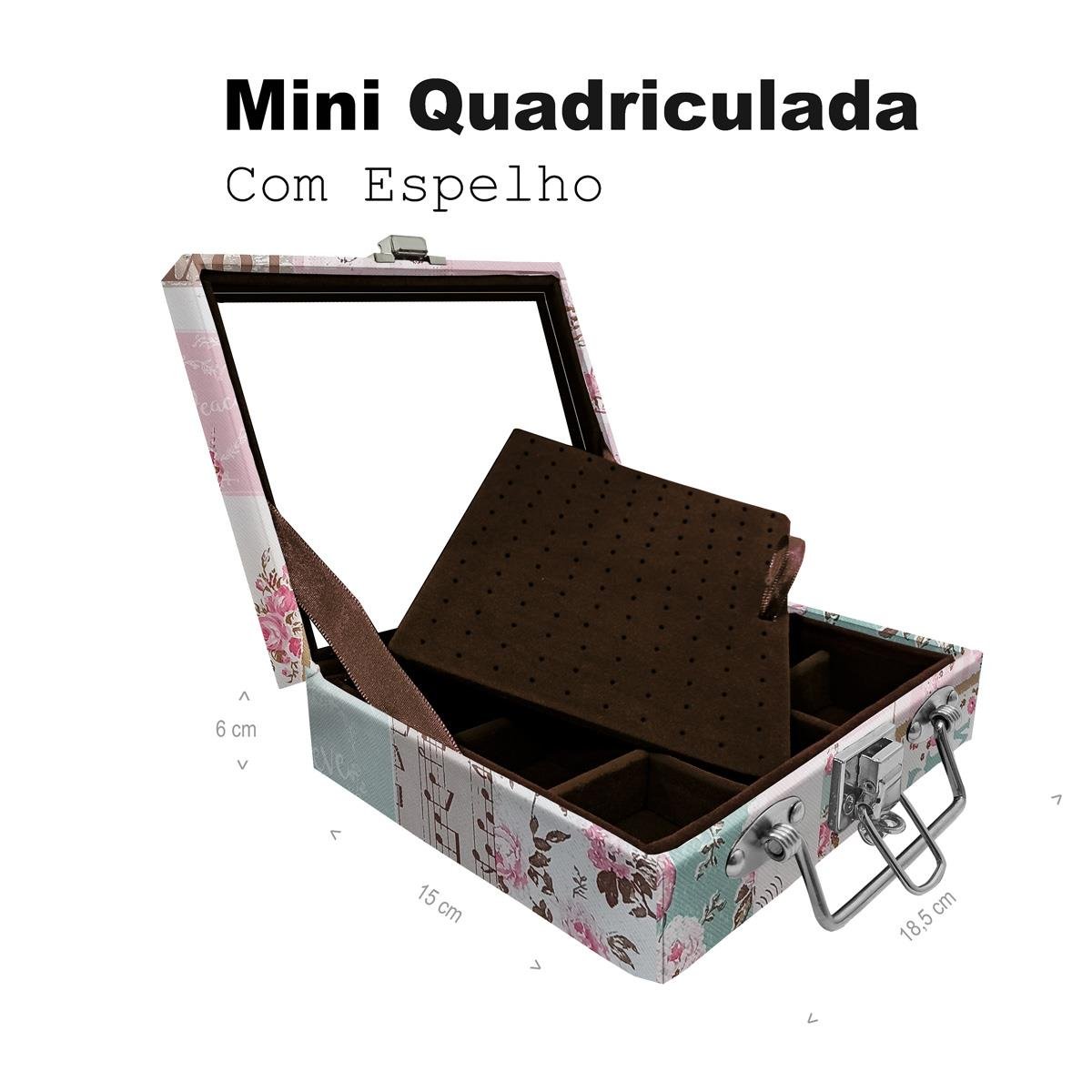Maleta Mini Quadriculada Happy Day Com Espelho - Sob Encomenda