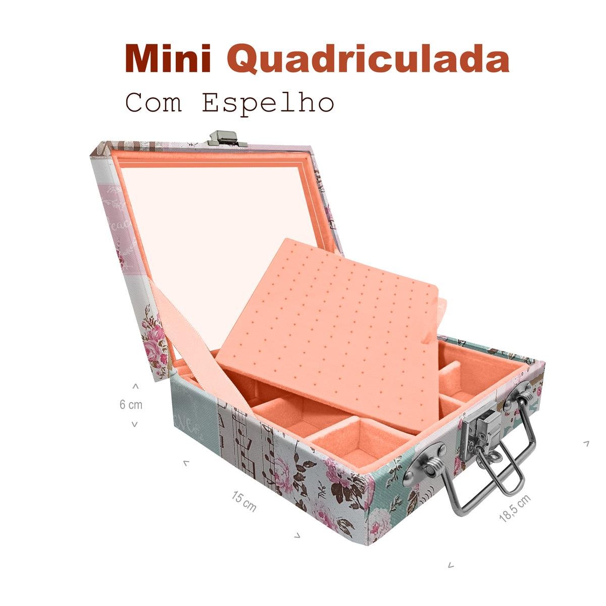 Maleta Mini Quadriculada Happy Day Com Espelho - Sob Encomenda