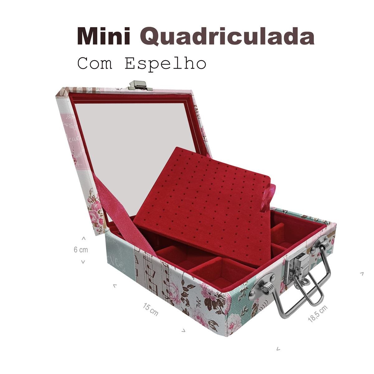 Maleta Mini Quadriculada Happy Day Com Espelho - Sob Encomenda