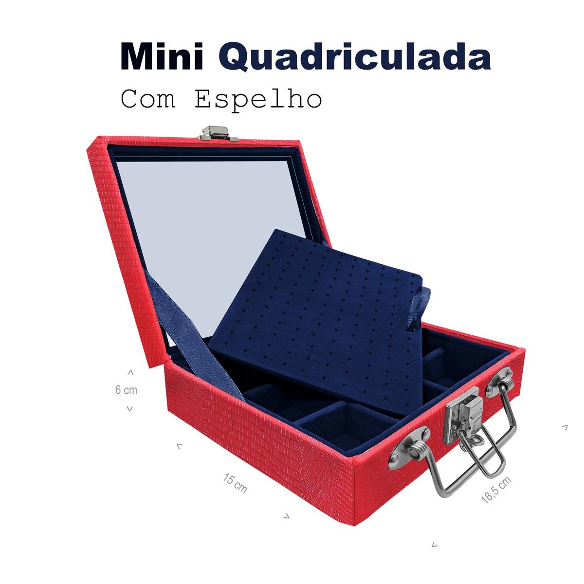 Maleta Mini Quadriculada Jacaré Vermelho Com Espelho - Sob Encomenda