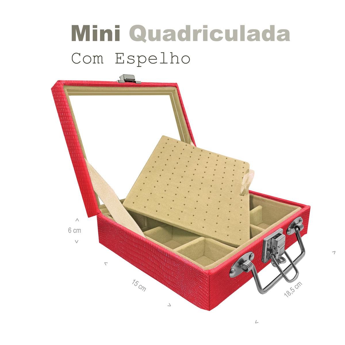Maleta Mini Quadriculada Jacaré Vermelho Com Espelho - Sob Encomenda