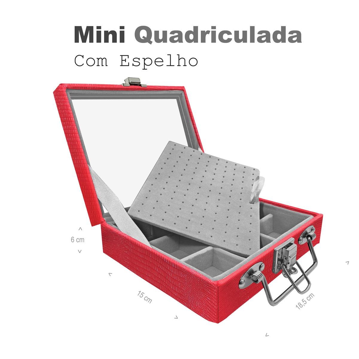 Maleta Mini Quadriculada Jacaré Vermelho Com Espelho - Sob Encomenda
