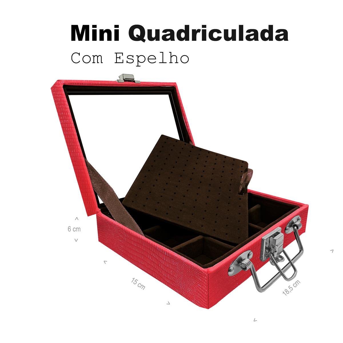 Maleta Mini Quadriculada Jacaré Vermelho Com Espelho - Sob Encomenda