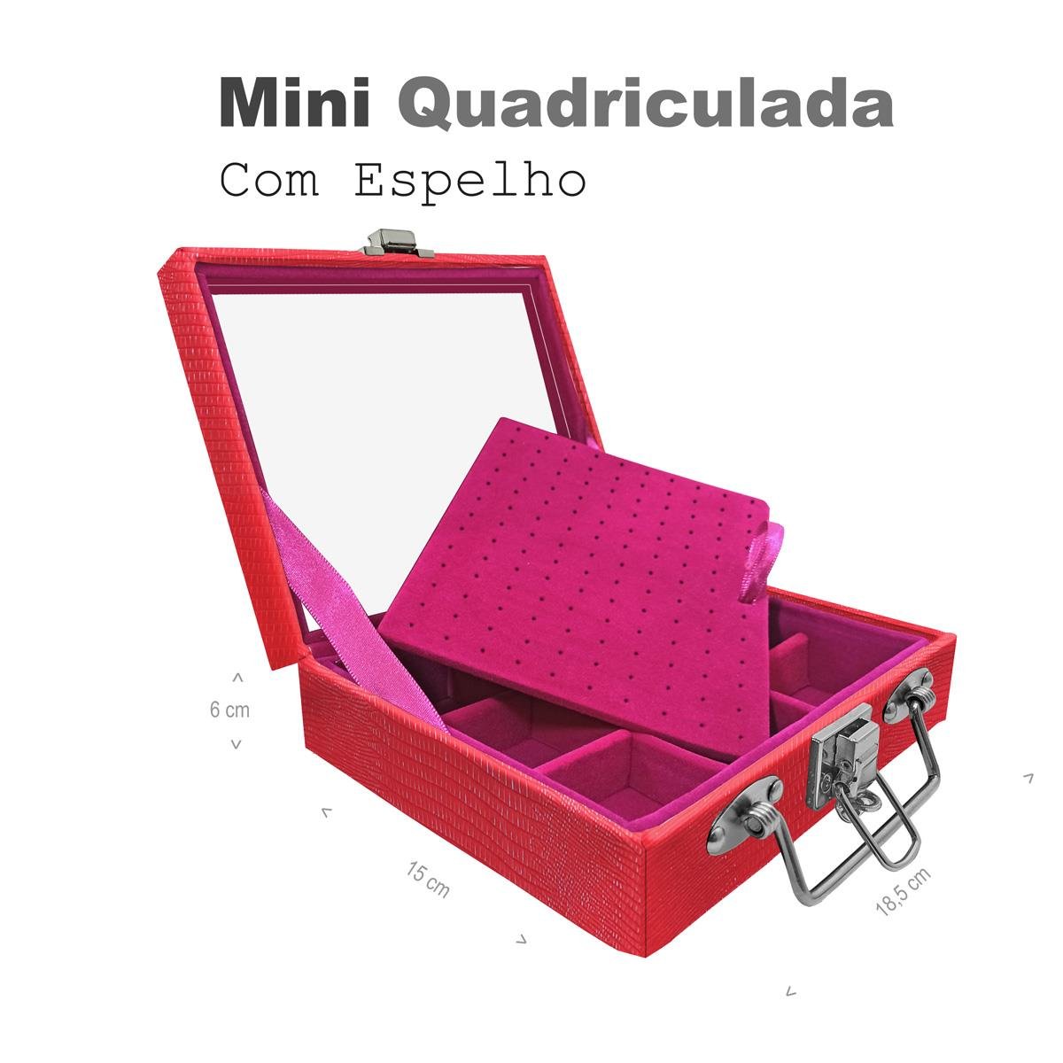Maleta Mini Quadriculada Jacaré Vermelho Com Espelho - Sob Encomenda