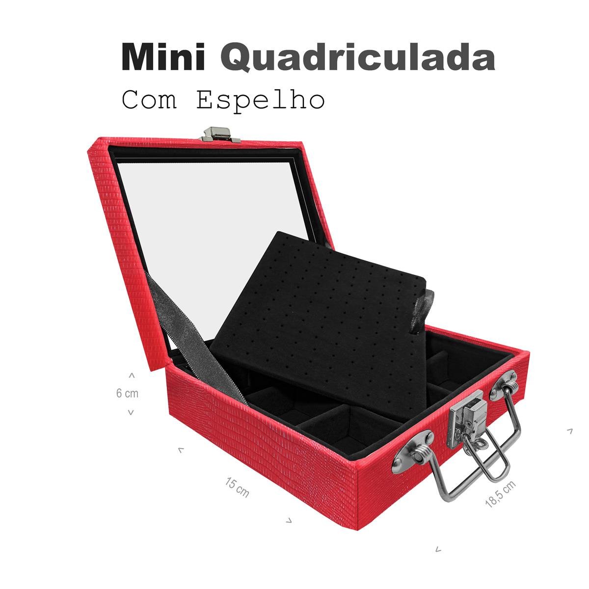 Maleta Mini Quadriculada Jacaré Vermelho Com Espelho - Sob Encomenda