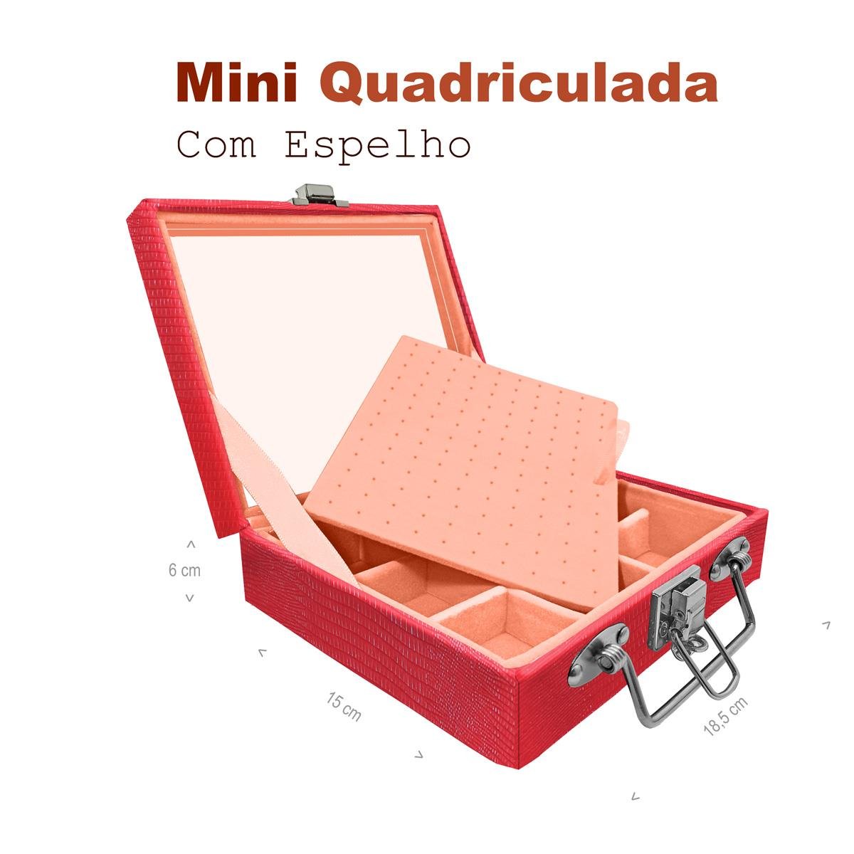 Maleta Mini Quadriculada Jacaré Vermelho Com Espelho - Sob Encomenda