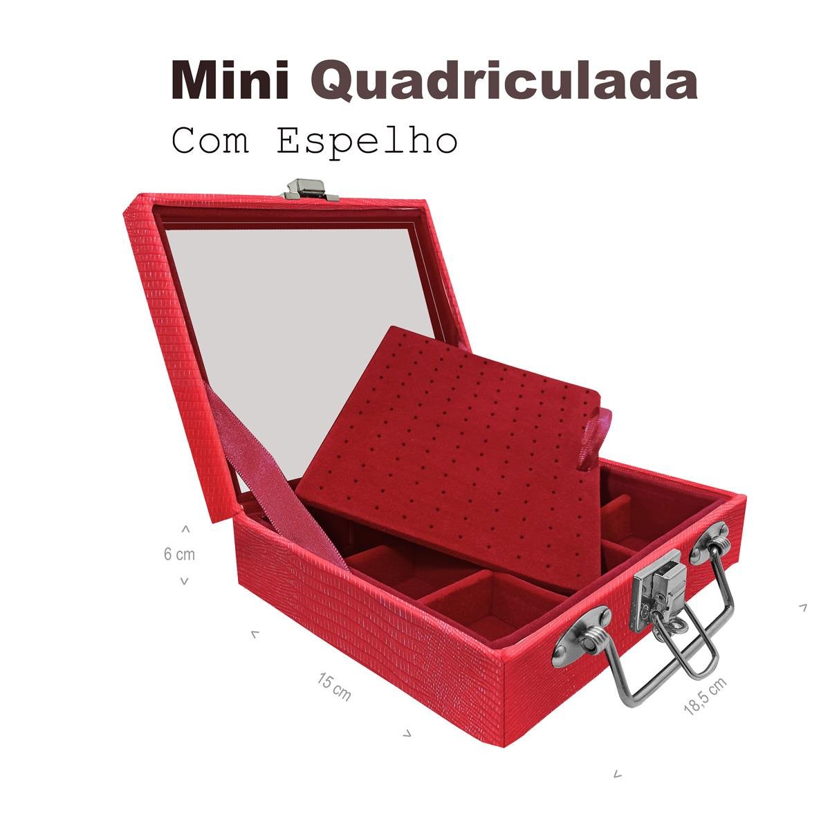 Maleta Mini Quadriculada Jacaré Vermelho Com Espelho - Sob Encomenda
