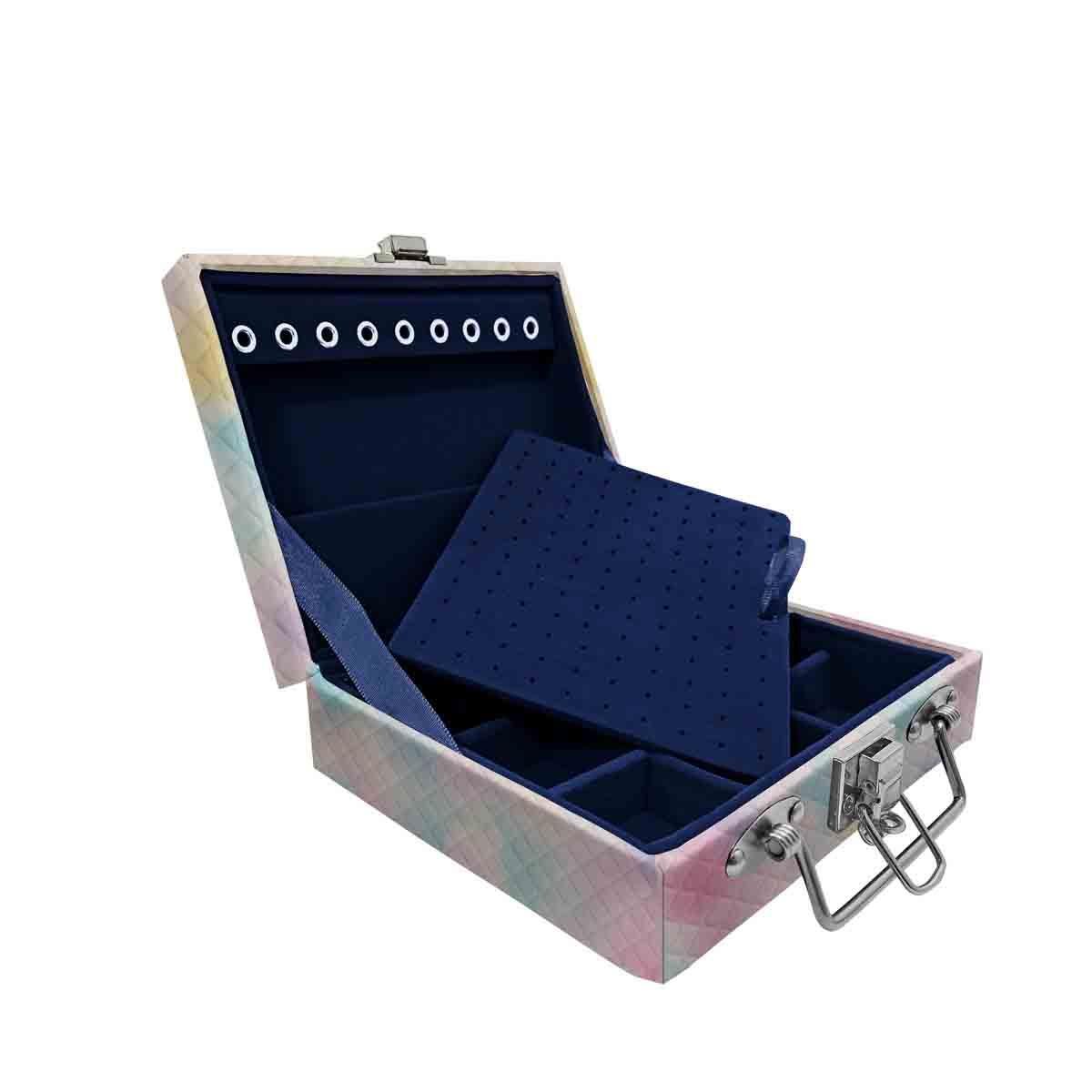 Estojo Maleta Porta Jóias Mini Quadriculada Tie Dye