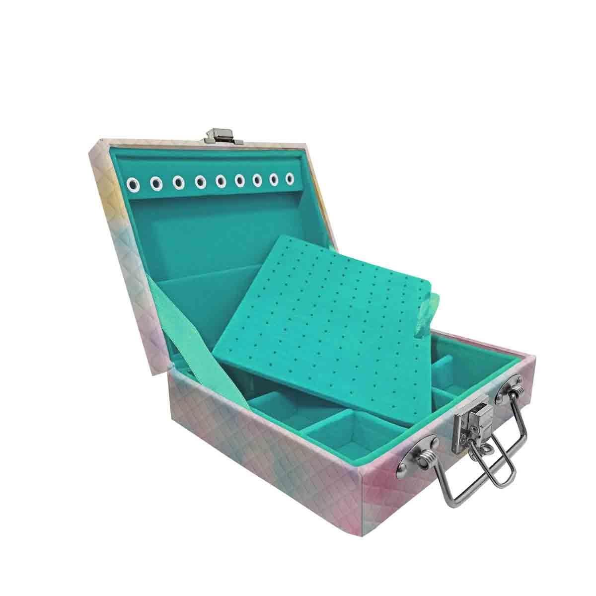 Estojo Maleta Porta Jóias Mini Quadriculada Tie Dye
